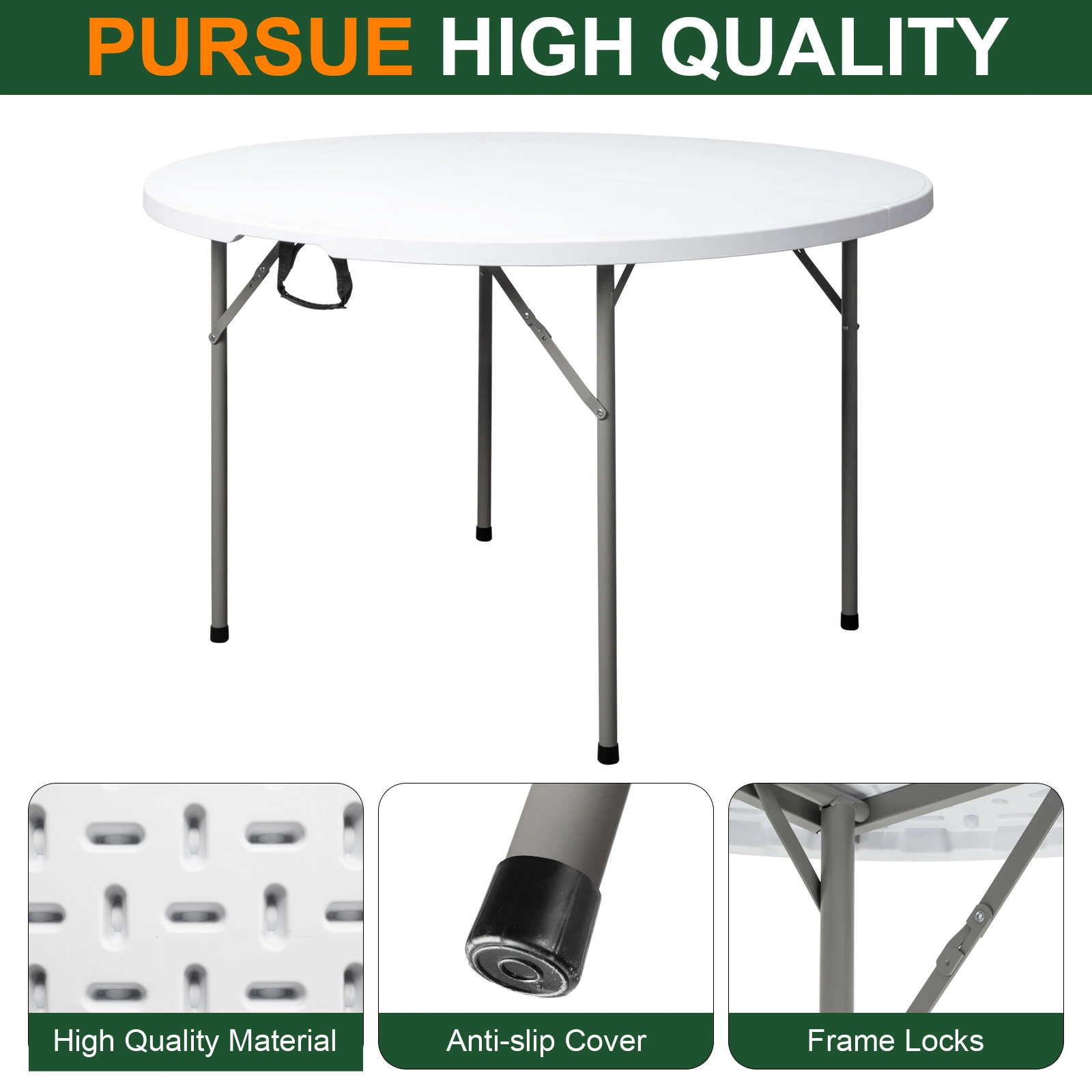 48inch Round Folding Table Outdoor Folding Utility Table White view 21