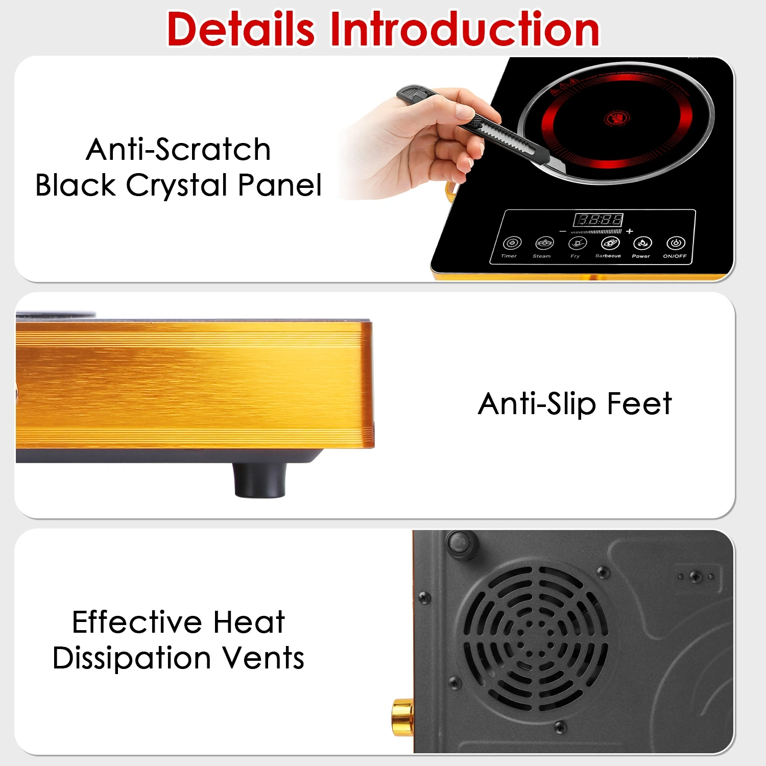 7000W Double Burner Electric Cooktop 110V, 2x3500W Rapid Heating Hot Plate, 4 Preset Modes, 11-Level Power, Glass Surface, Portable Handle view 3