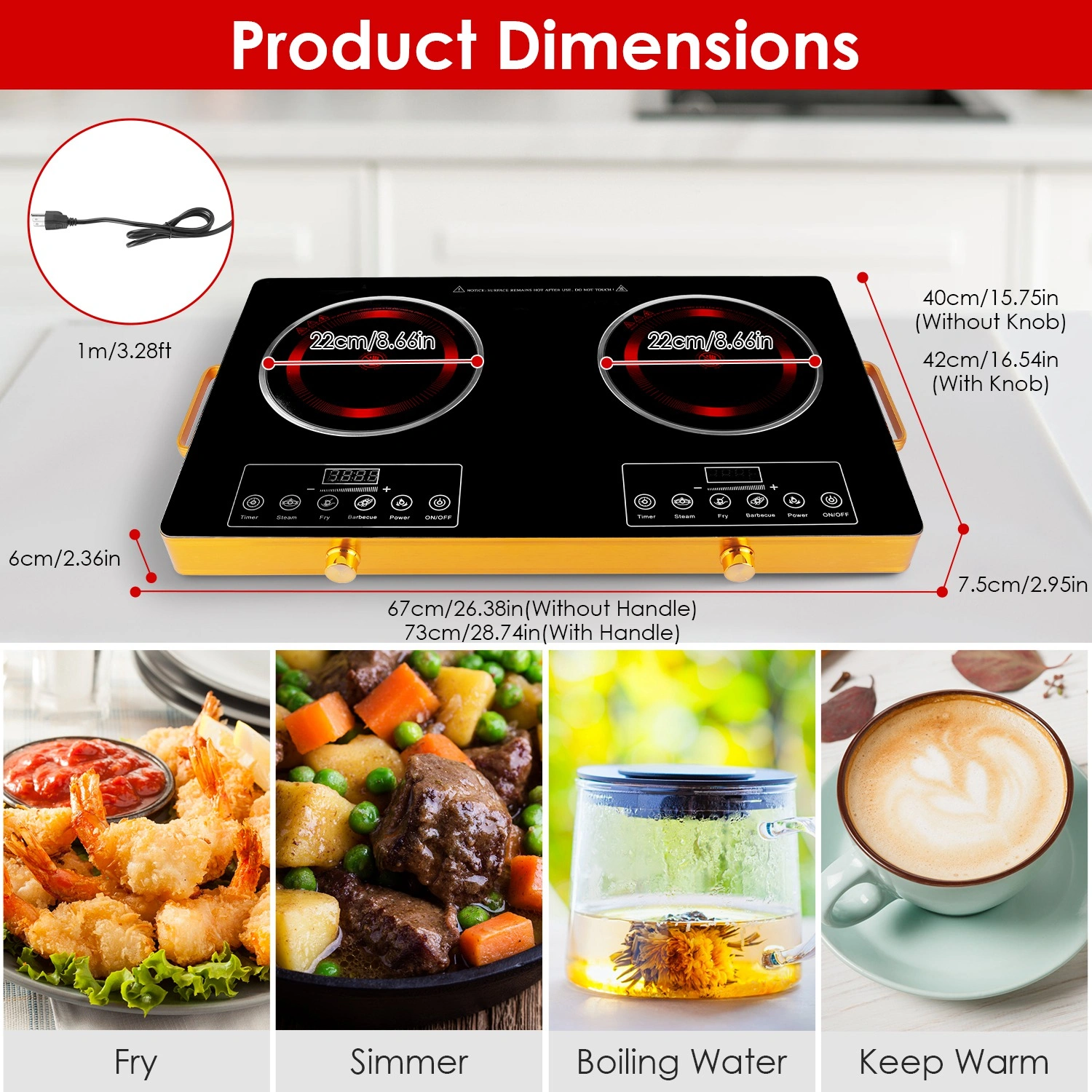 7000W Double Burner Electric Cooktop 110V, 2x3500W Rapid Heating Hot Plate, 4 Preset Modes, 11-Level Power, Glass Surface, Portable Handle view 7