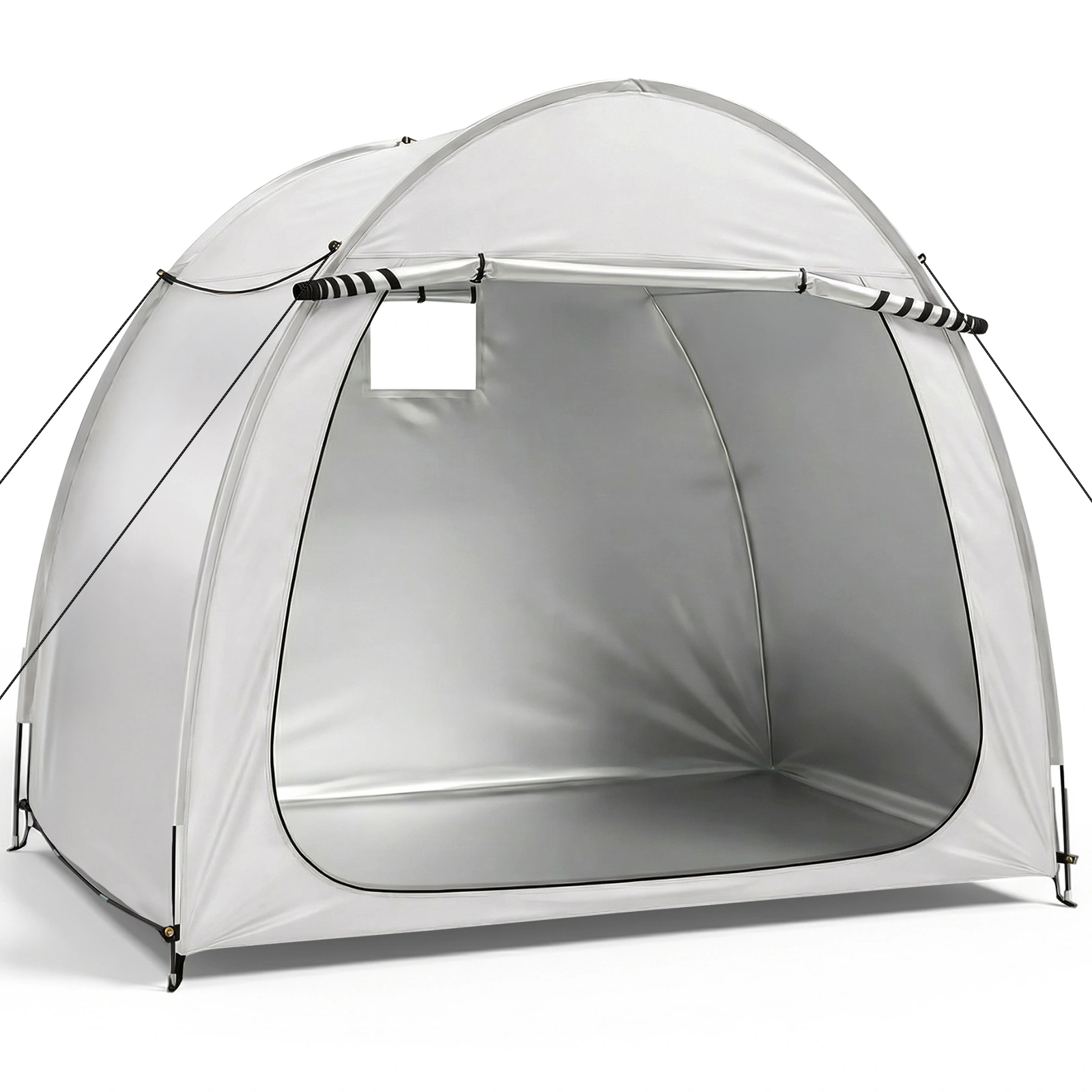 6.8x4.9FT Light Gray Arched Bicycle Storage Shed, 210D PU Silver Coated Oxford, Black Fiberglass Rod Frame, Front&Side Dual Doors, Inner Storage Bag & Portable Carry Bag view 2