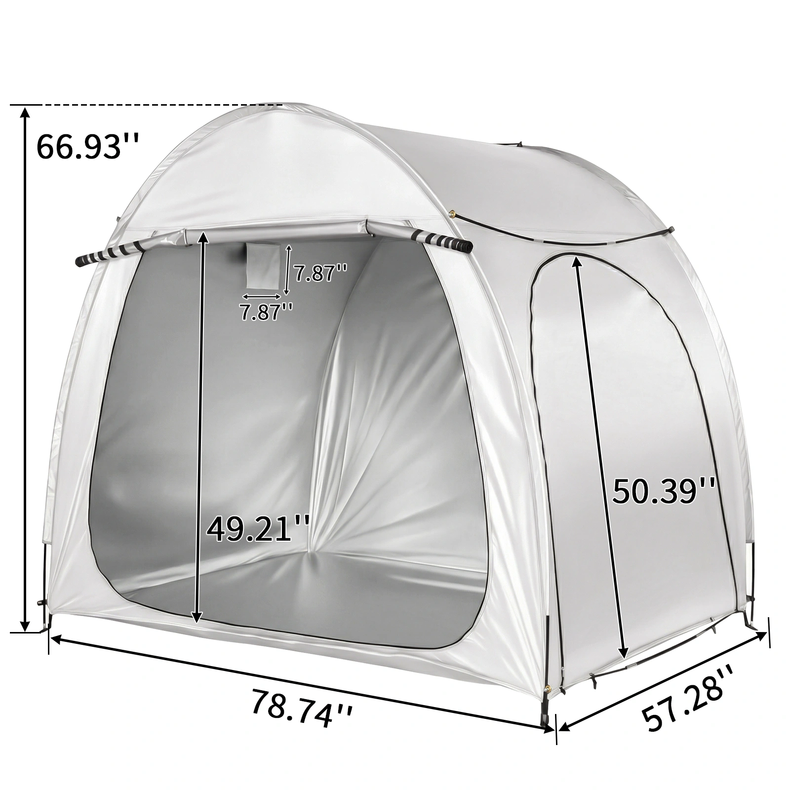 6.8x4.9FT Light Gray Arched Bicycle Storage Shed, 210D PU Silver Coated Oxford, Black Fiberglass Rod Frame, Front&Side Dual Doors, Inner Storage Bag & Portable Carry Bag view 5