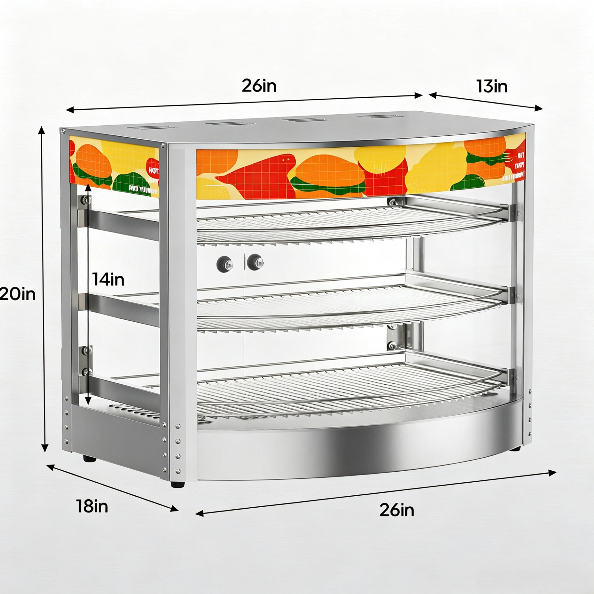 Commercial Food Warmer Cabinet 3 Tier Stainless Steel Heated Display Curved Tempered Glass Silver view 2