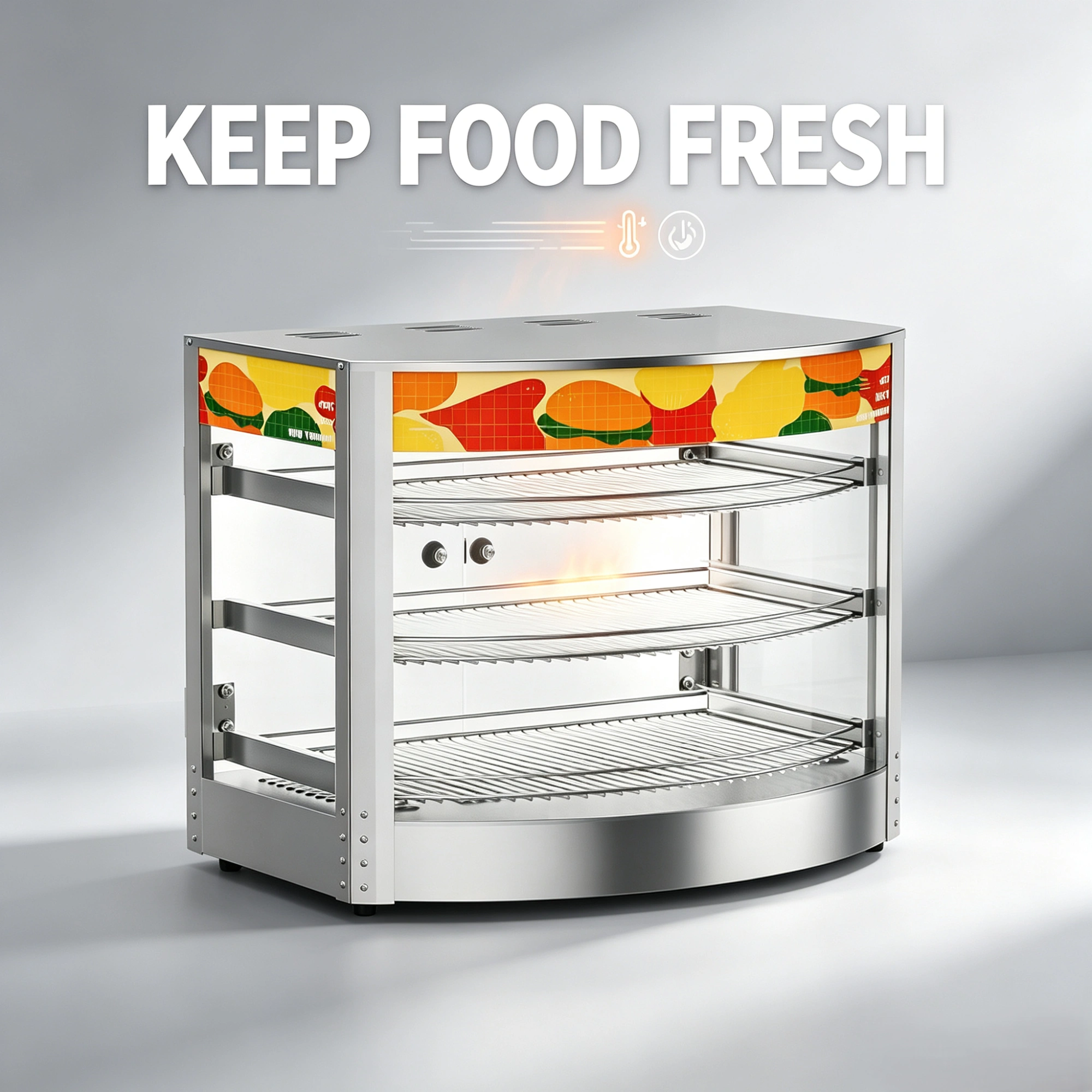 Commercial Food Warmer Cabinet 3 Tier Stainless Steel Heated Display Curved Tempered Glass Silver view 4