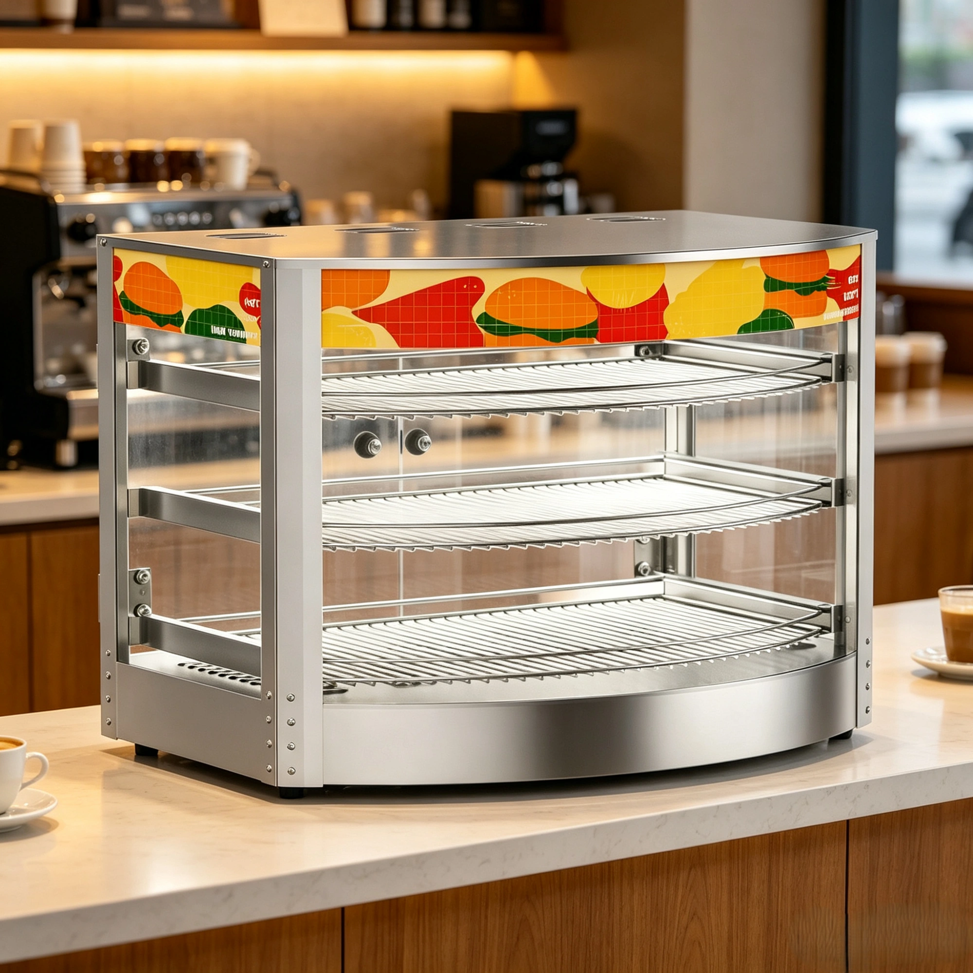 Commercial Food Warmer Cabinet 3 Tier Stainless Steel Heated Display Curved Tempered Glass Silver view 5