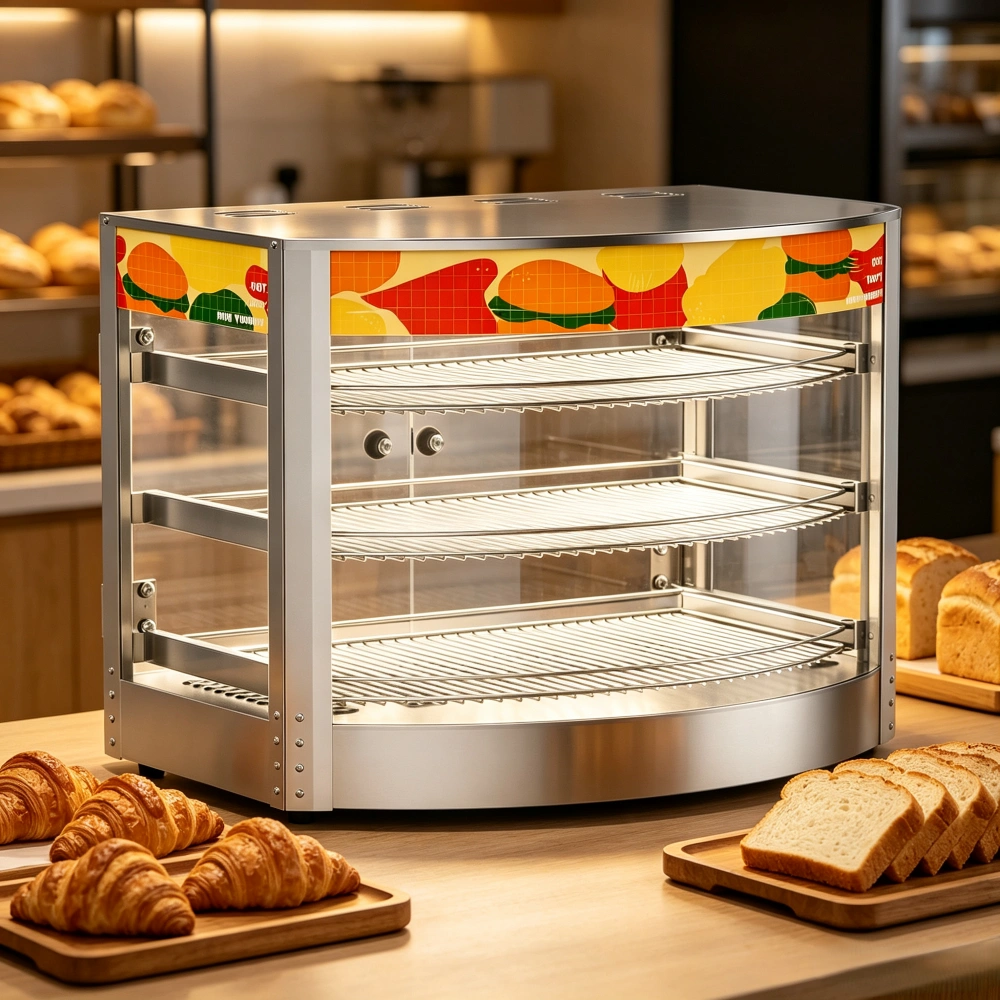 Commercial Food Warmer Cabinet 3 Tier Stainless Steel Heated Display Curved Tempered Glass Silver view 6