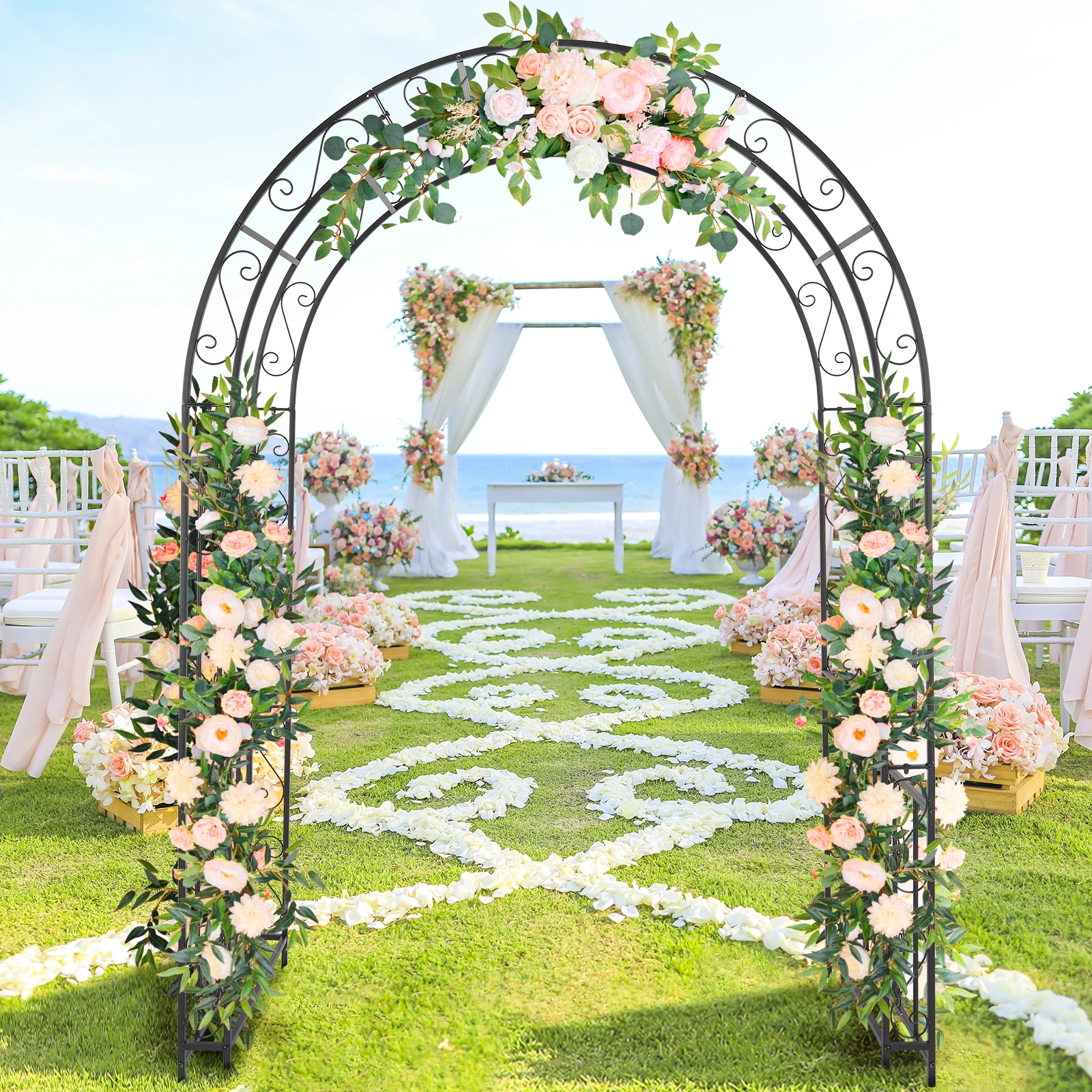 134*59*213cm Double Layer Iron Art Arc Top Iron Arch Black view 12