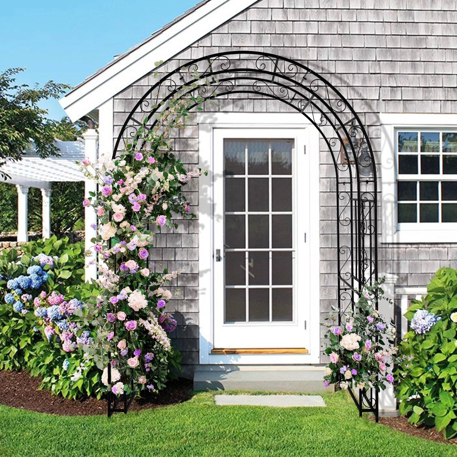 134*59*213cm Double Layer Iron Art Arc Top Iron Arch Black view 14