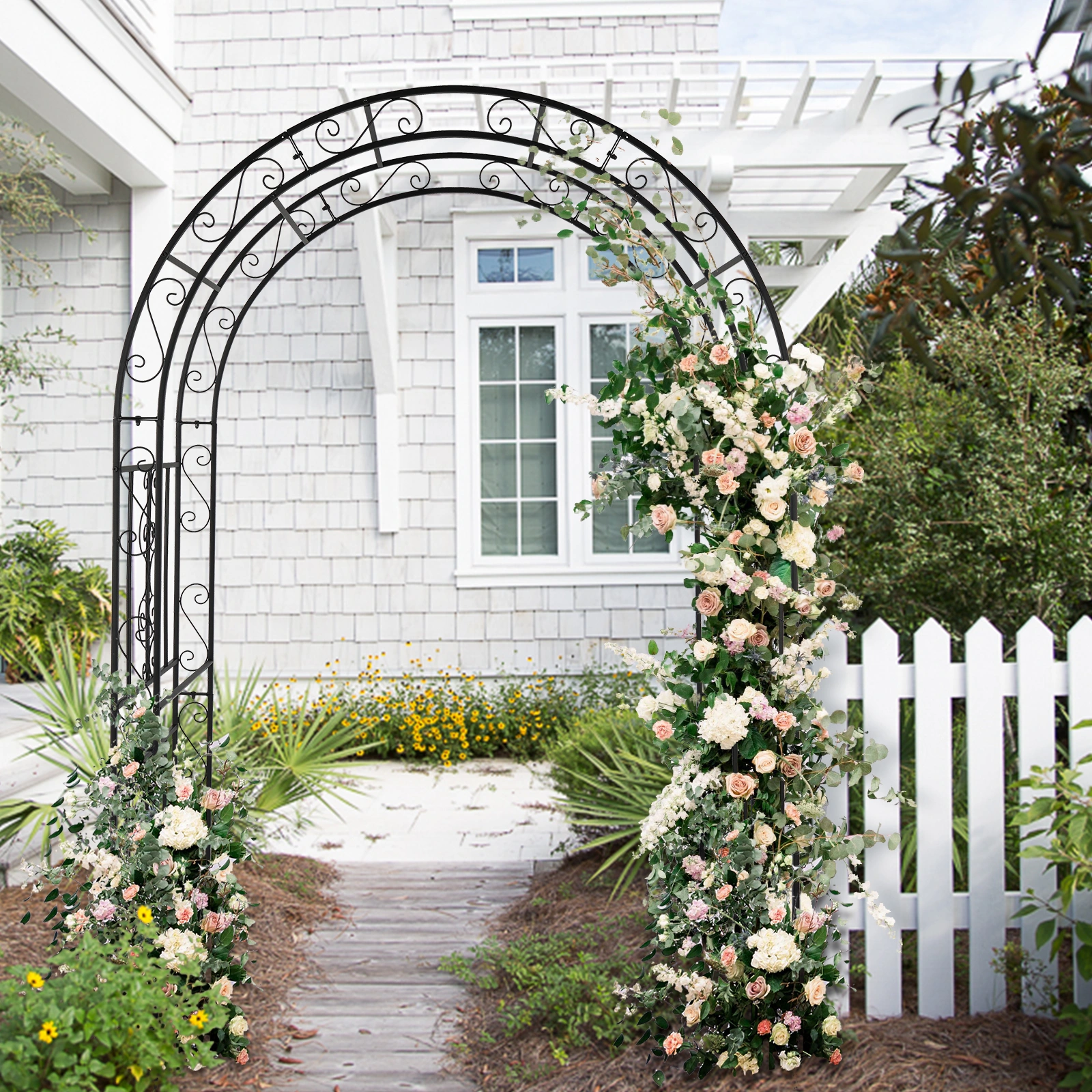 134*59*213cm Double Layer Iron Art Arc Top Iron Arch Black view 15