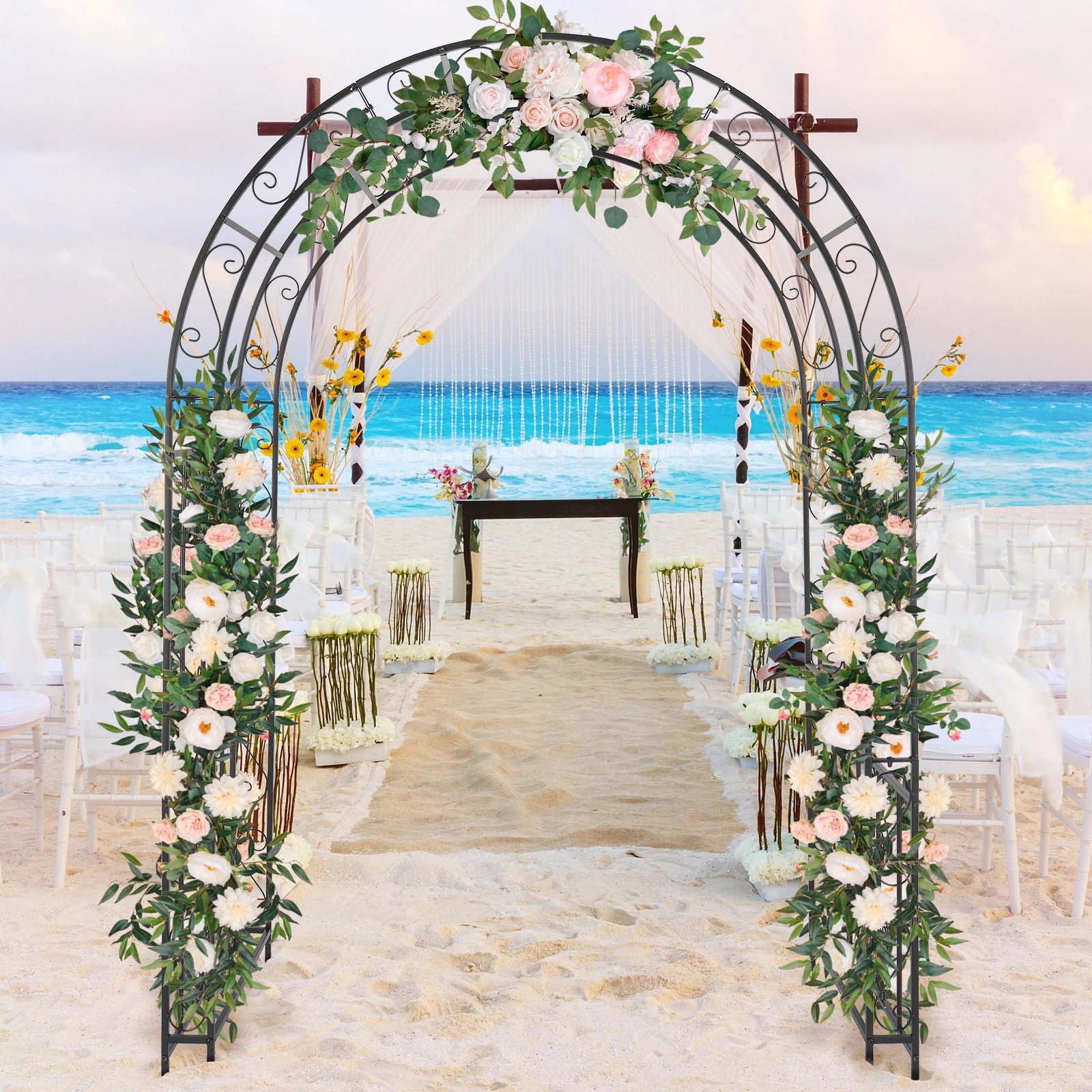 134*59*213cm Double Layer Iron Art Arc Top Iron Arch Black view 16