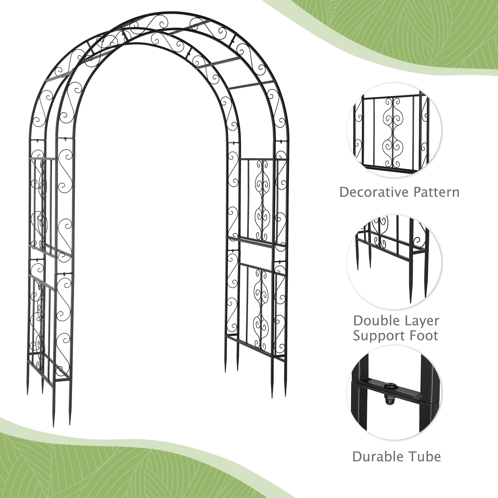 134*59*213cm Double Layer Iron Art Arc Top Iron Arch Black view 18