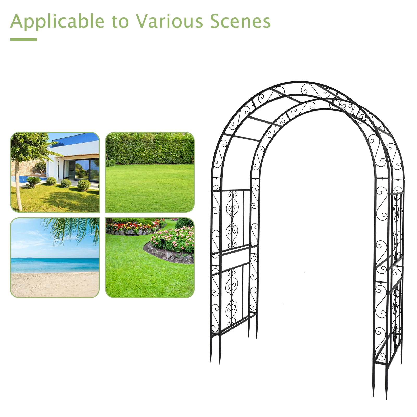 134*59*213cm Double Layer Iron Art Arc Top Iron Arch Black view 20