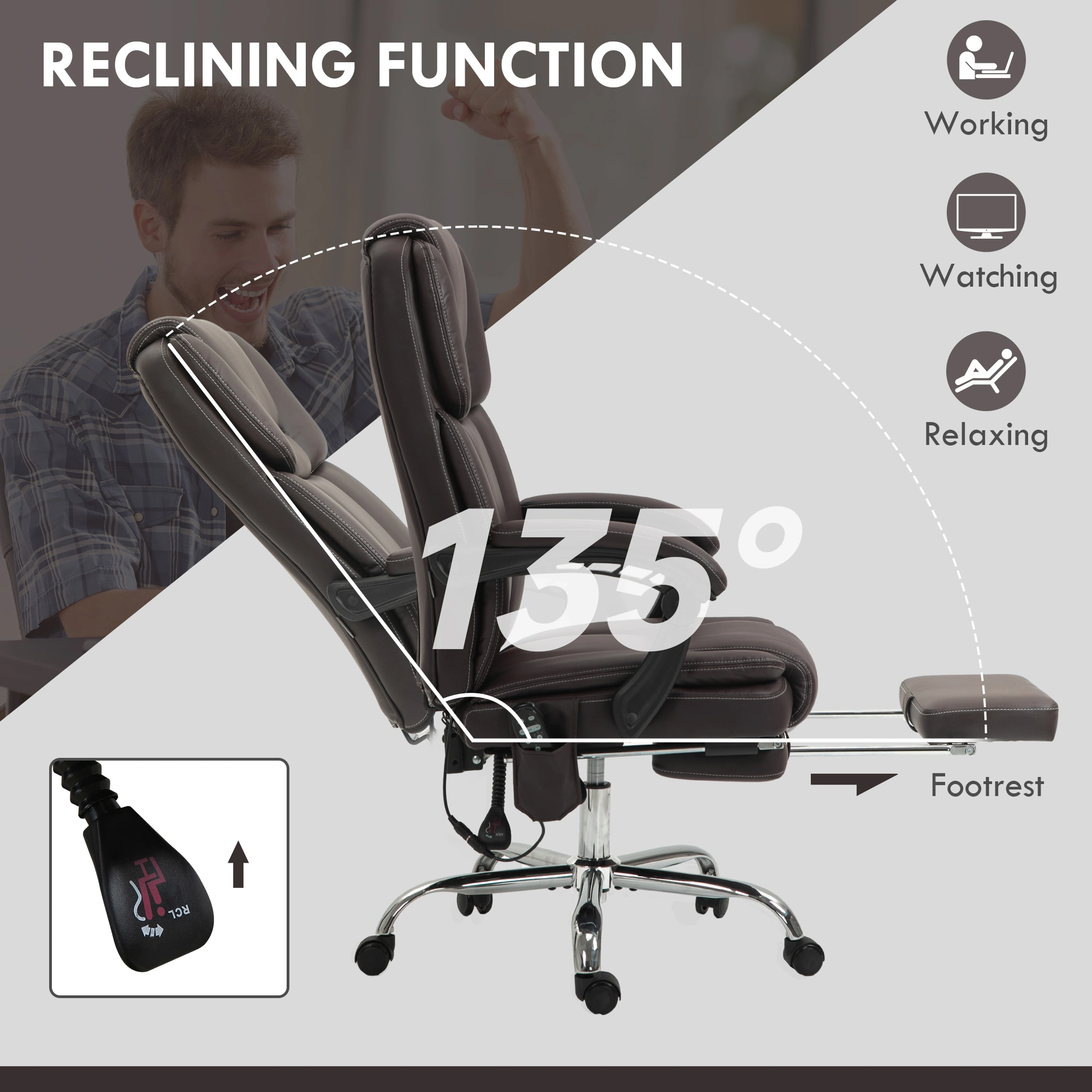 Ergonomic Office Chair with Massage Back Support, Adjustable Height Swivel Computer Desk Chair for Home Work view 5
