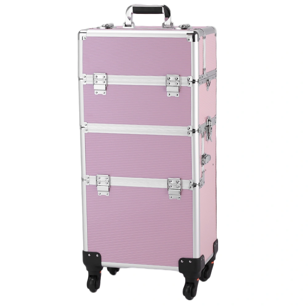 3pcs Aluminum Alloy Makeup Trolley Case with Universal Wheels, Portable Cosmetic Organizer Cart 14.2 x 9.4 x 41 inch, Pink