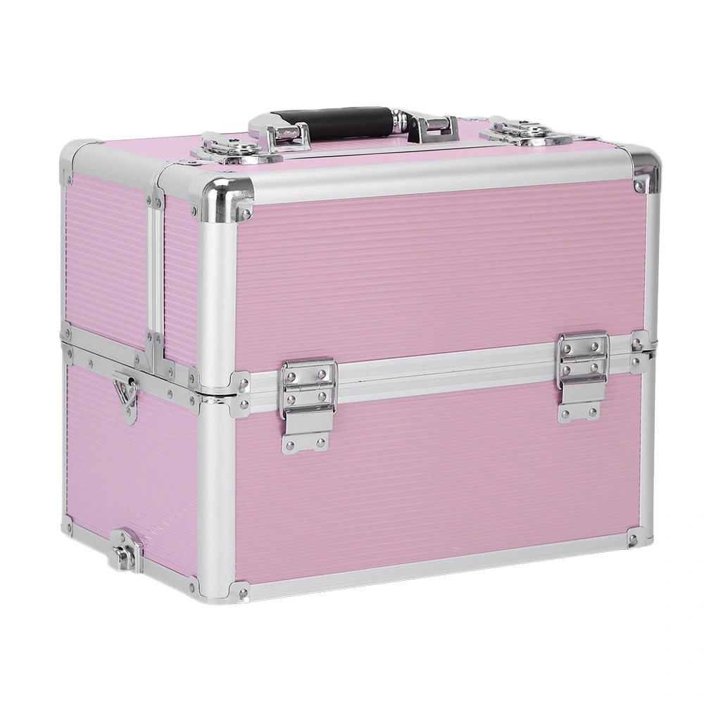 3pcs Aluminum Alloy Makeup Trolley Case with Universal Wheels, Portable Cosmetic Organizer Cart 14.2 x 9.4 x 41 inch, Pink view 10