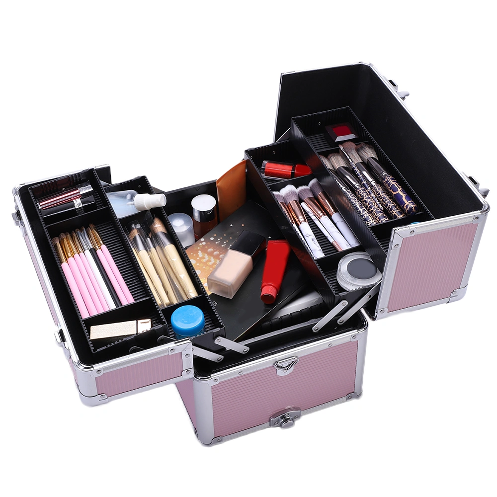 3pcs Aluminum Alloy Makeup Trolley Case with Universal Wheels, Portable Cosmetic Organizer Cart 14.2 x 9.4 x 41 inch, Pink view 22