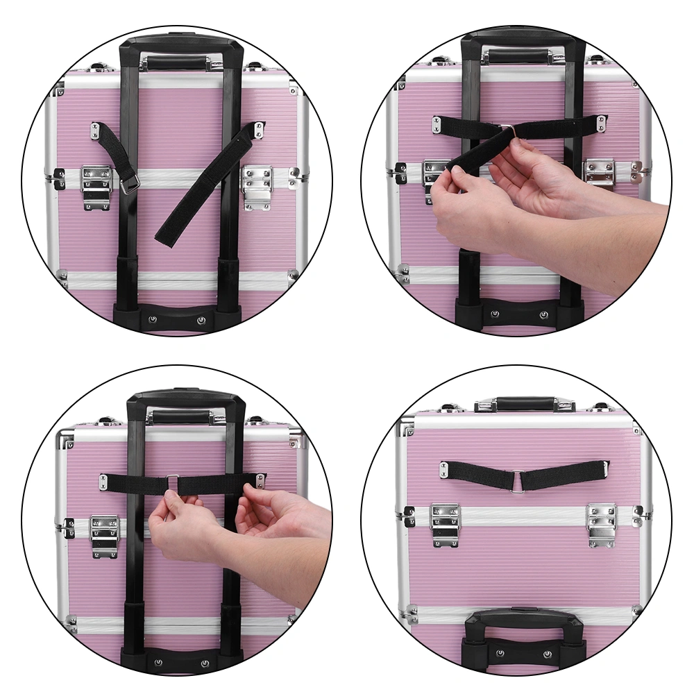 3pcs Aluminum Alloy Makeup Trolley Case with Universal Wheels, Portable Cosmetic Organizer Cart 14.2 x 9.4 x 41 inch, Pink view 7