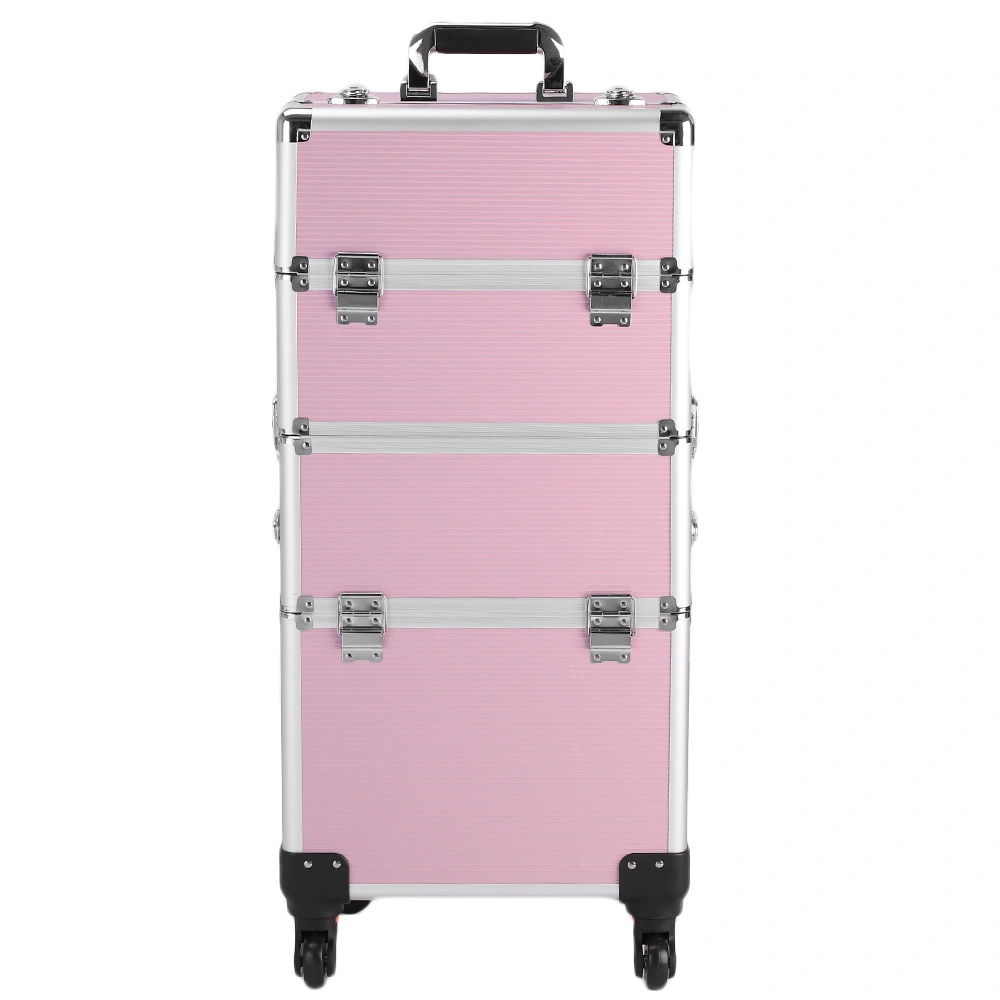 3pcs Aluminum Alloy Makeup Trolley Case with Universal Wheels, Portable Cosmetic Organizer Cart 14.2 x 9.4 x 41 inch, Pink view 8