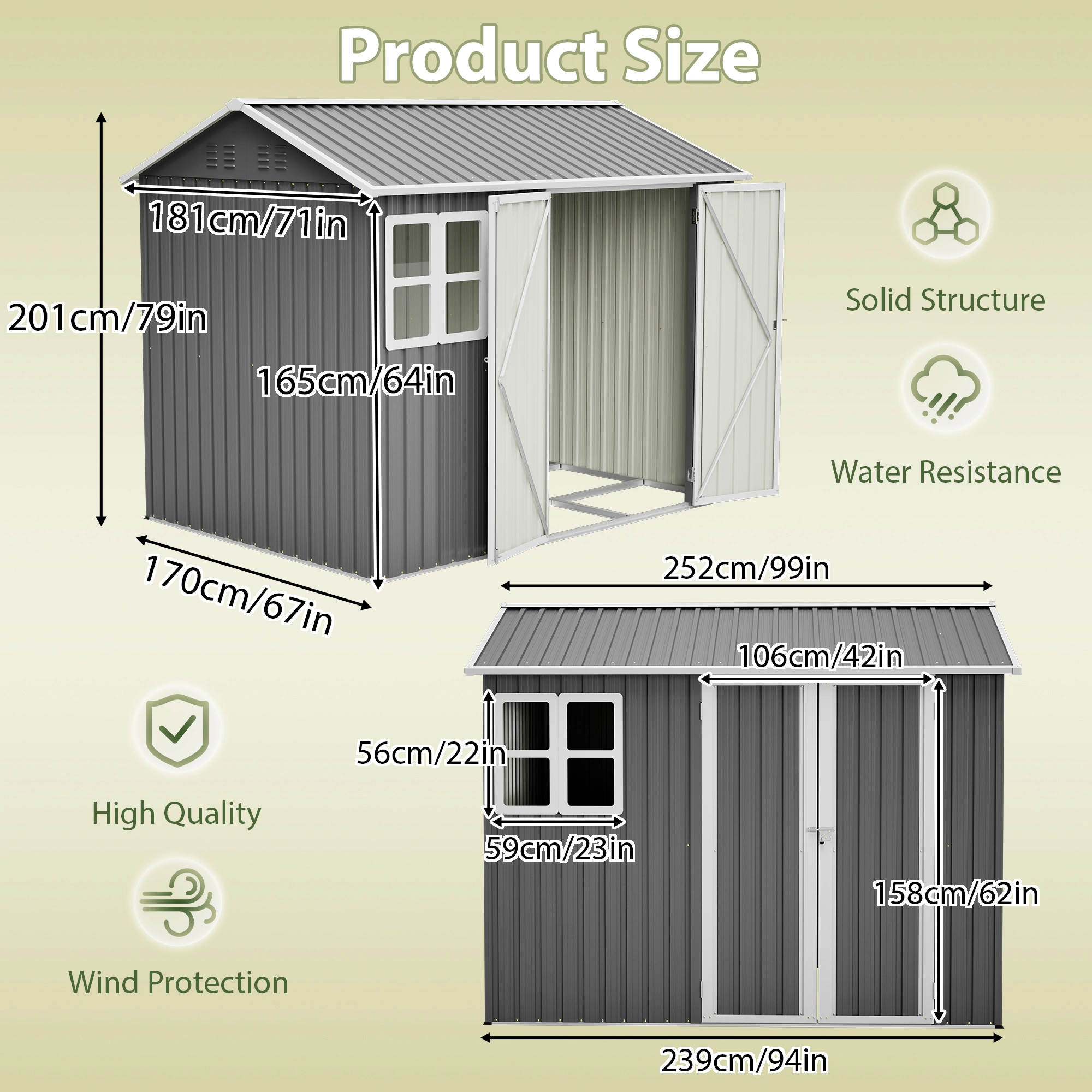 8x6 FT Metal Storage Shed, Outdoor Heavy Duty Garden Tool Shed with Window & Lock, Waterproof UV Protected, 4 Air Vents, Sturdy Base, Backyard Patio Lawn Equipment, Pet Room, Garbage Room view 2