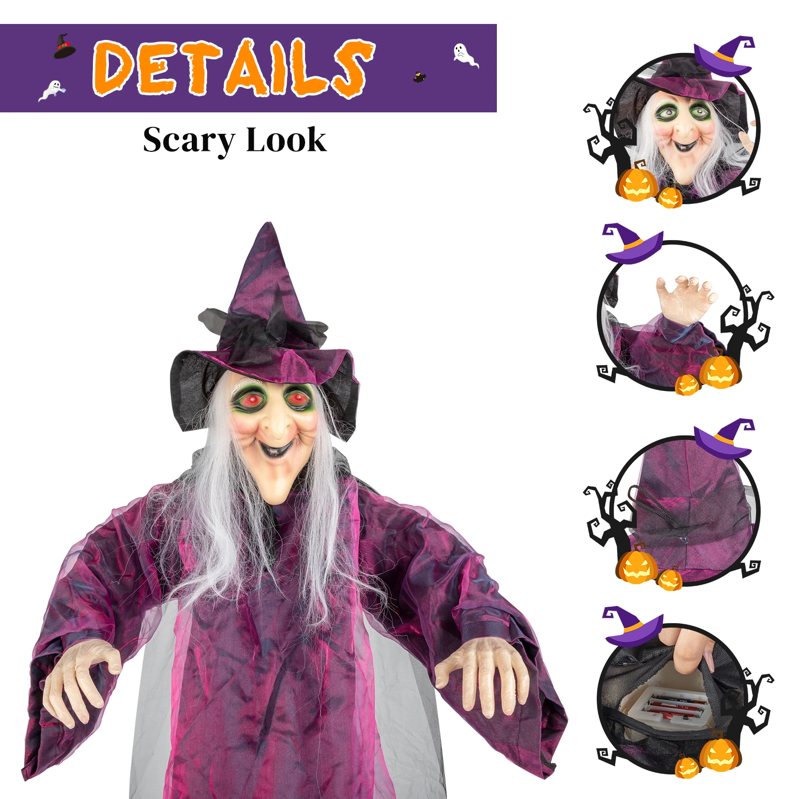 71in Life Size Hanging Witch Talking Halloween Everyday Decoration view 10