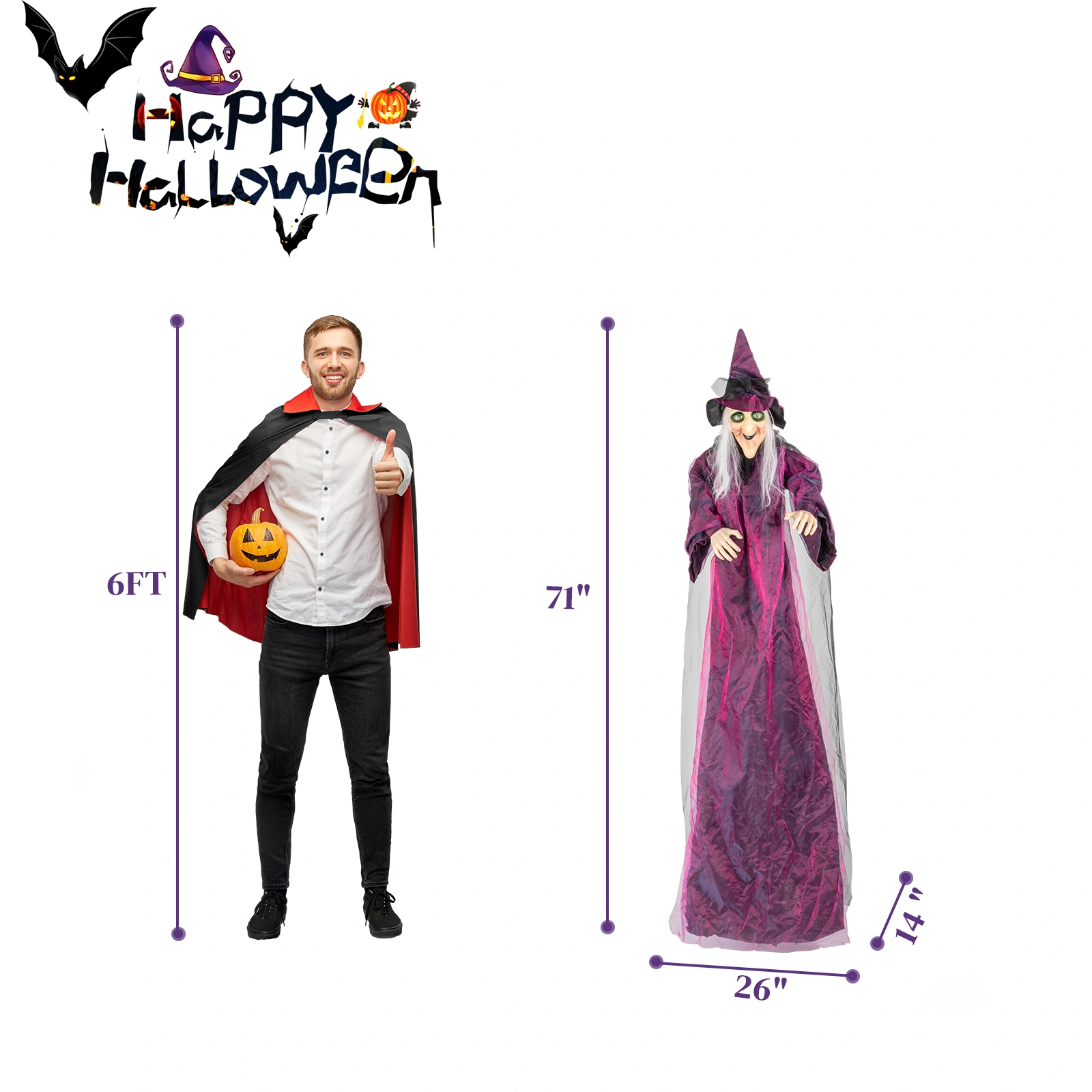 71in Life Size Hanging Witch Talking Halloween Everyday Decoration view 19