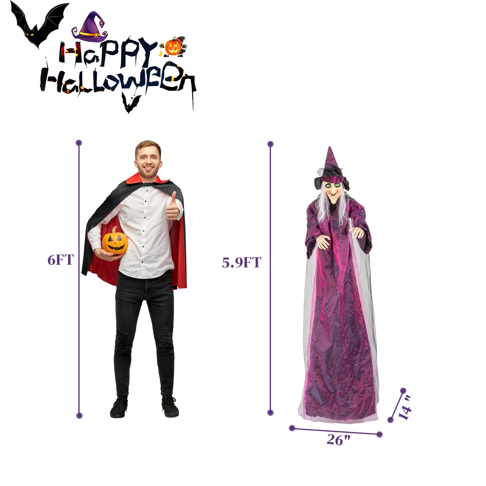 71in Life Size Hanging Witch Talking Halloween Everyday Decoration view 8