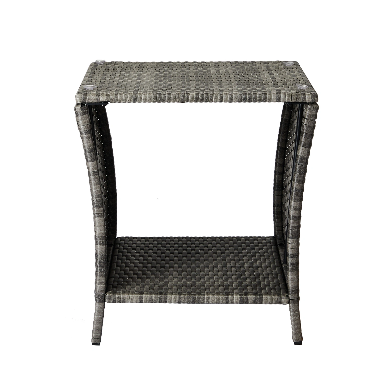 Grey Wicker Outdoor Side Table, Square Patio End Table with Tempered Glass Top & Storage Shelf, Bistro Coffee Table for Garden Porch view 17