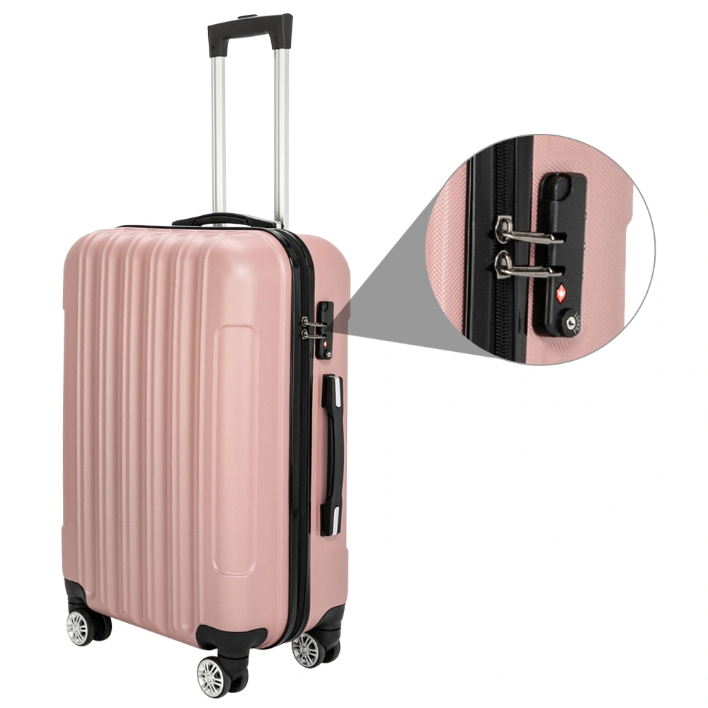 ABS Trolley Case 20in 24in 28in 3PCS Suitcase Set Striped Textured Suitcase Rose Gold view 3
