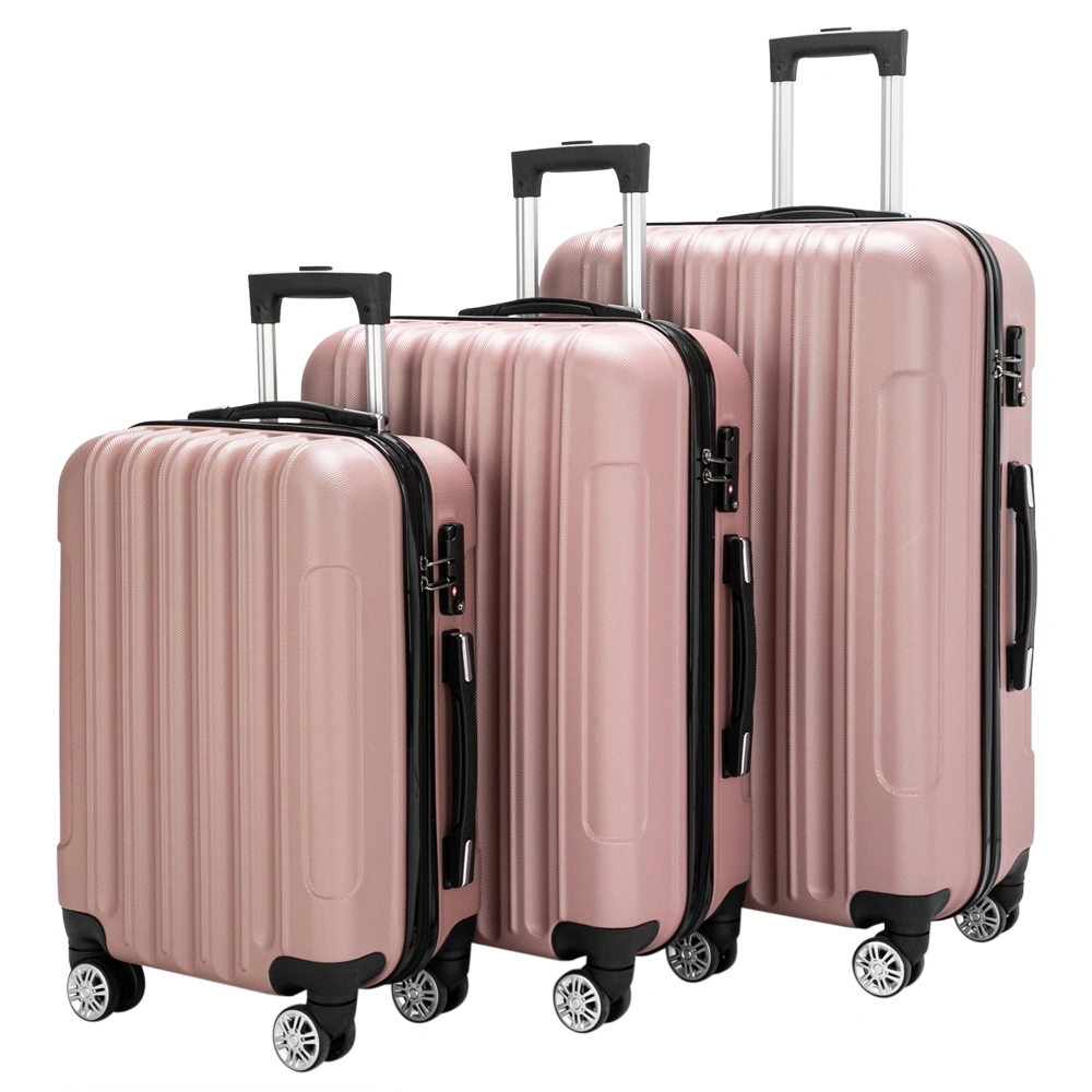 ABS Trolley Case 20in 24in 28in 3PCS Suitcase Set Striped Textured Suitcase Rose Gold view 4