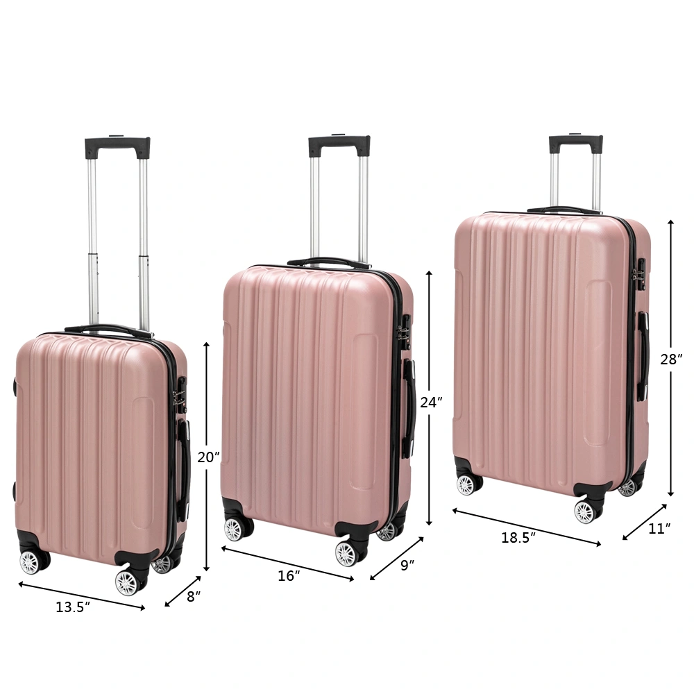ABS Trolley Case 20in 24in 28in 3PCS Suitcase Set Striped Textured Suitcase Rose Gold view 5