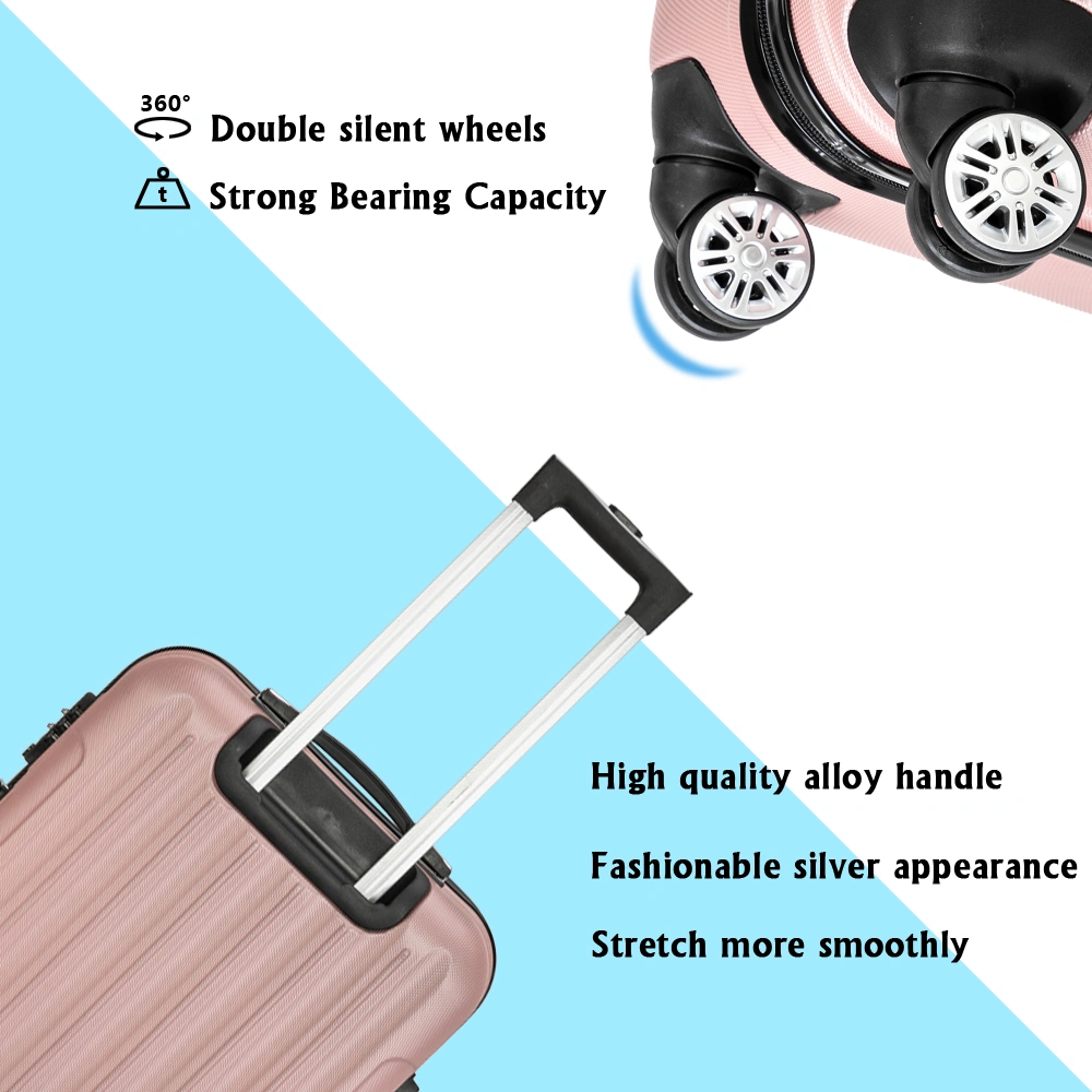 ABS Trolley Case 20in 24in 28in 3PCS Suitcase Set Striped Textured Suitcase Rose Gold view 6