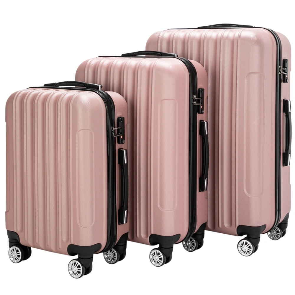ABS Trolley Case 20in 24in 28in 3PCS Suitcase Set Striped Textured Suitcase Rose Gold view 8