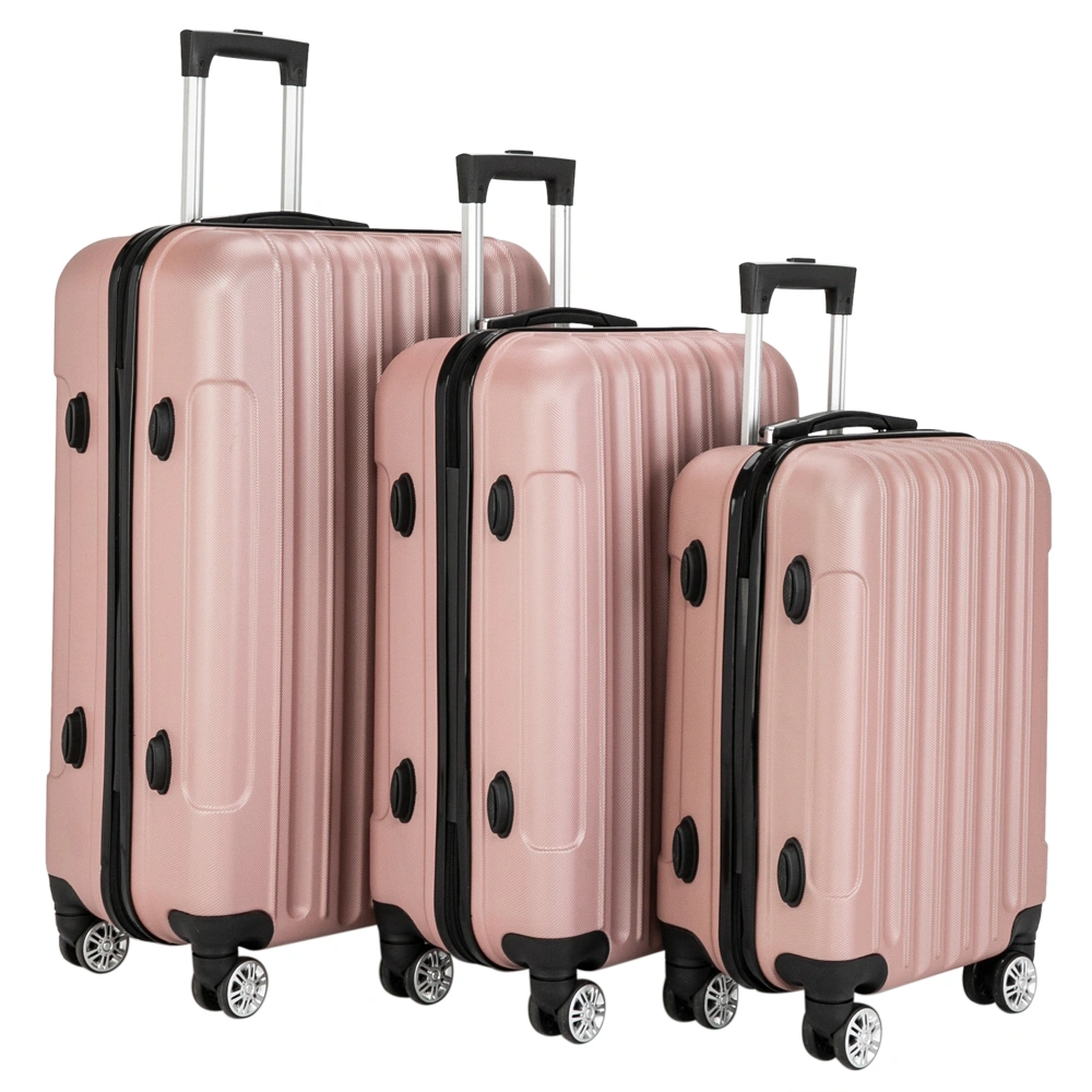 ABS Trolley Case 20in 24in 28in 3PCS Suitcase Set Striped Textured Suitcase Rose Gold view 9