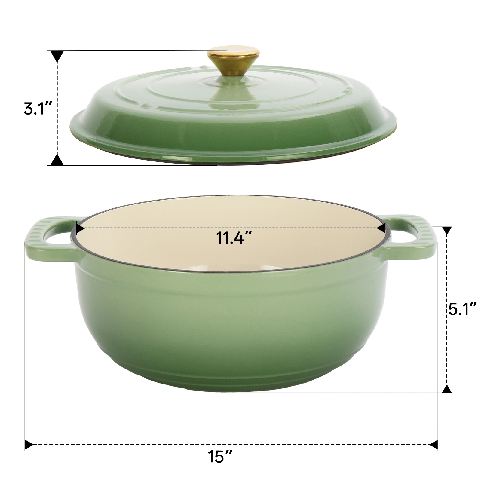 Cast iron 7.5QT cooking pot - Gradient green color - Includes two silicone gloves - Enamel pot view 12