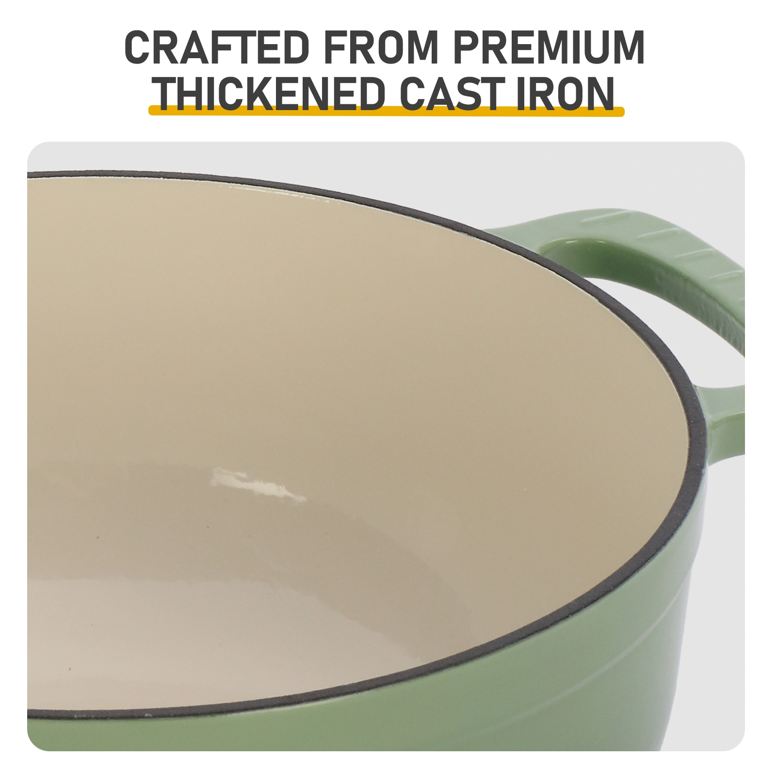 Cast iron 7.5QT cooking pot - Gradient green color - Includes two silicone gloves - Enamel pot view 8