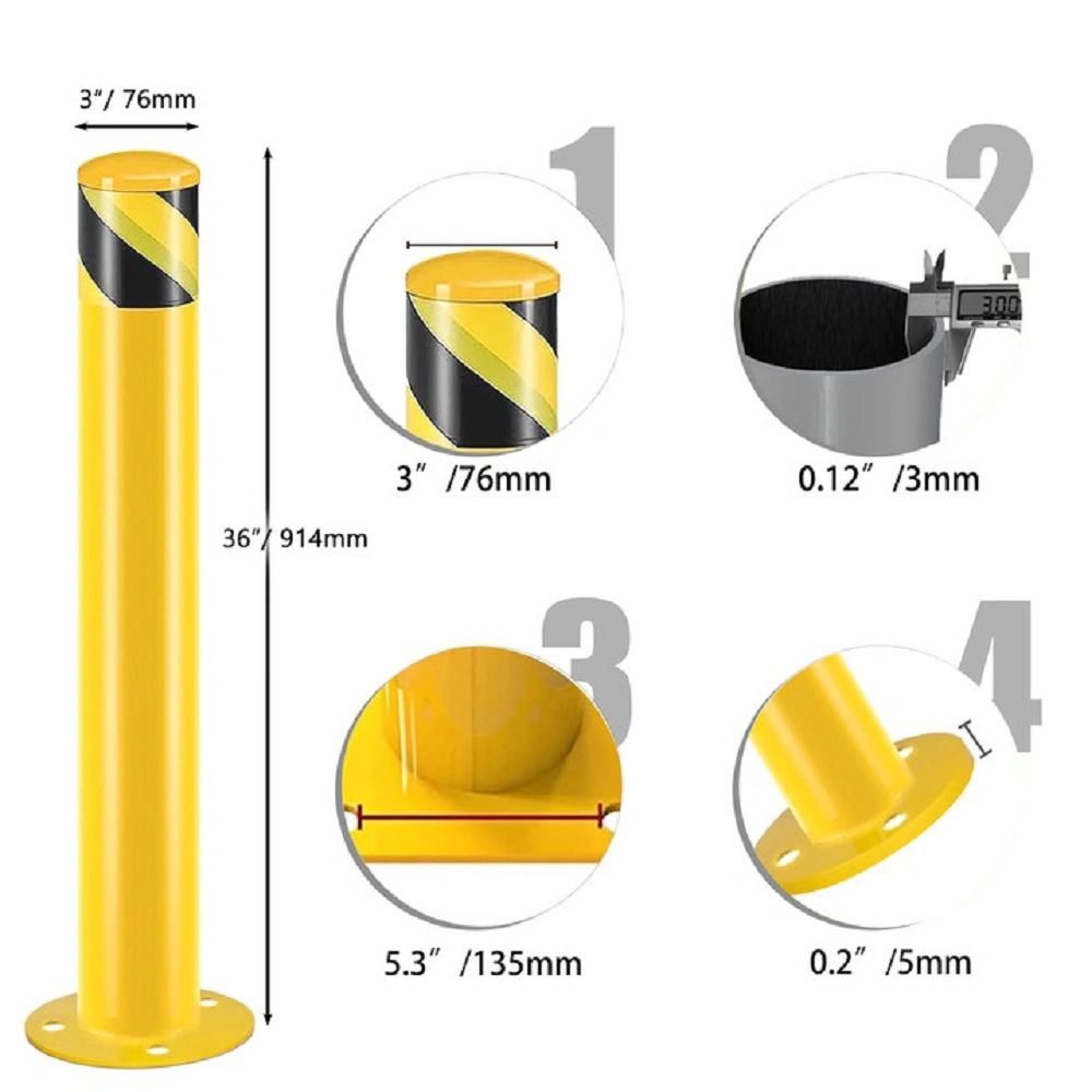 Safety Bollard Post 91cm Height Steel Parking Bollard 7.6cm Diameter Yellow Powder Coated Safety Barrier Post for Traffic Sensitive Areas 6PCS view 2