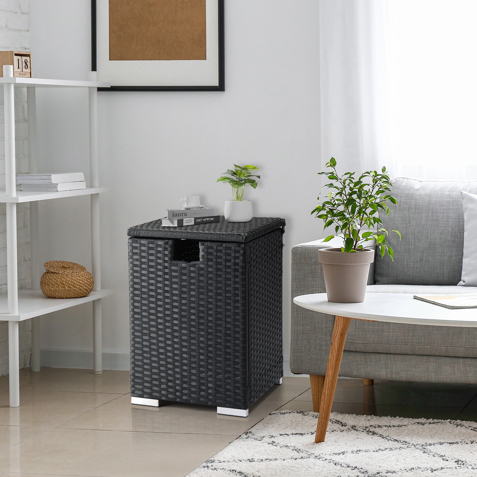 40*40*57cm Iron Frame Gas Bottle Storage Rattan Side Table Black Gradient view 10