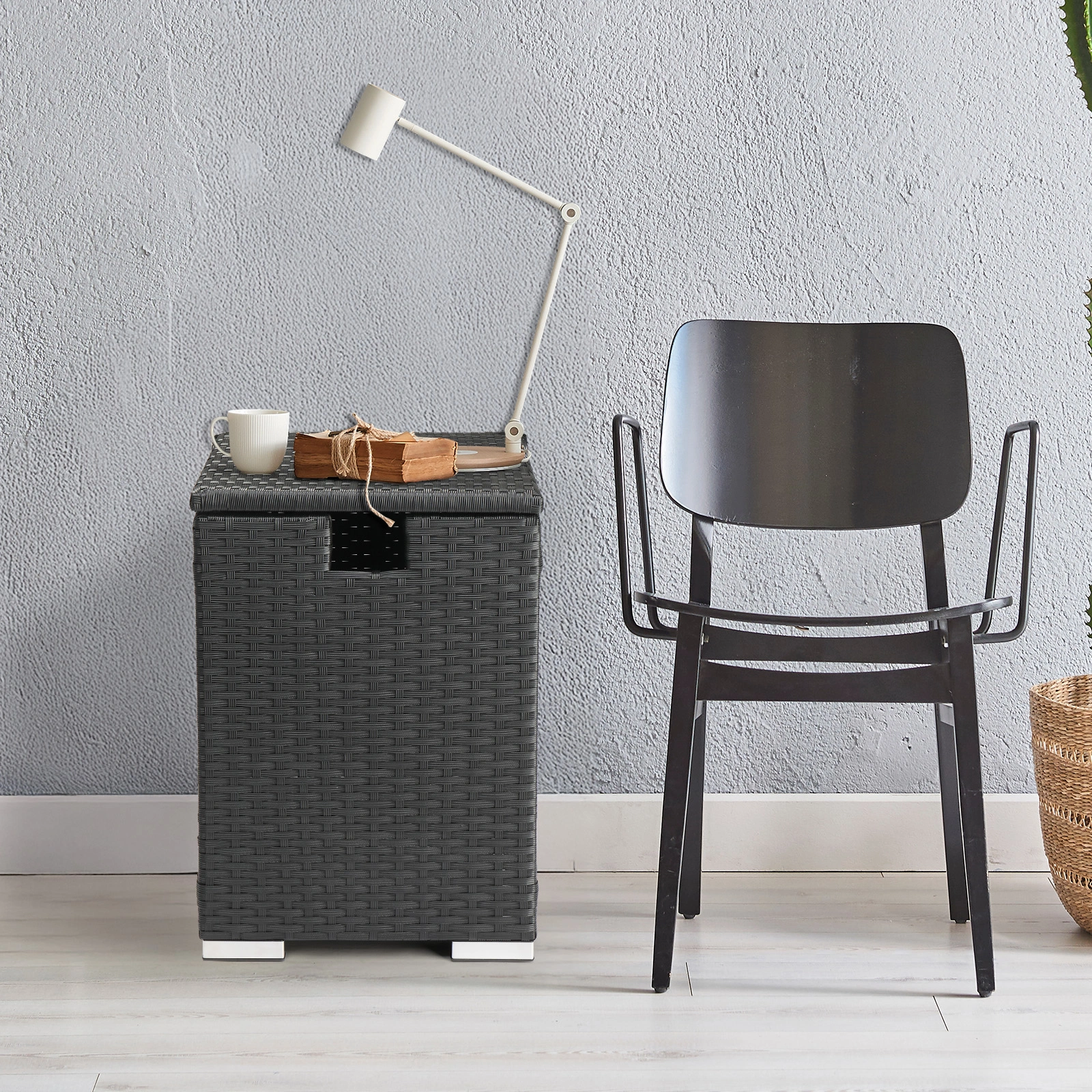40*40*57cm Iron Frame Gas Bottle Storage Rattan Side Table Black Gradient view 11