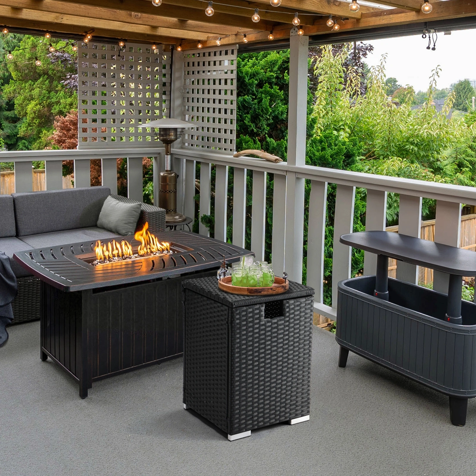 40*40*57cm Iron Frame Gas Bottle Storage Rattan Side Table Black Gradient view 8