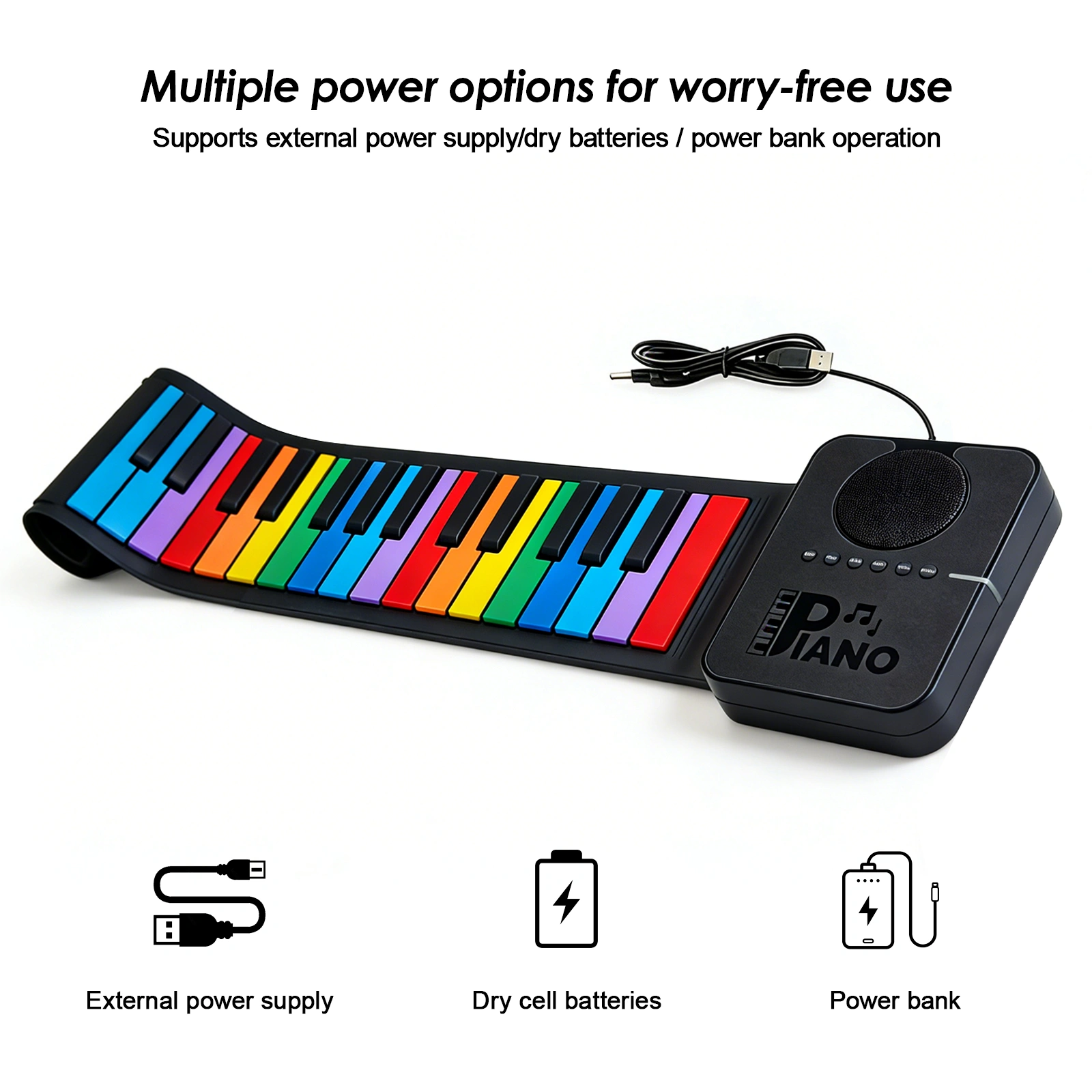 Regenbogen Roll-Up Keyboard, Tragbares Silikon Keyboard, Elektronisches Klavier für Kinder & Anfänger view 3