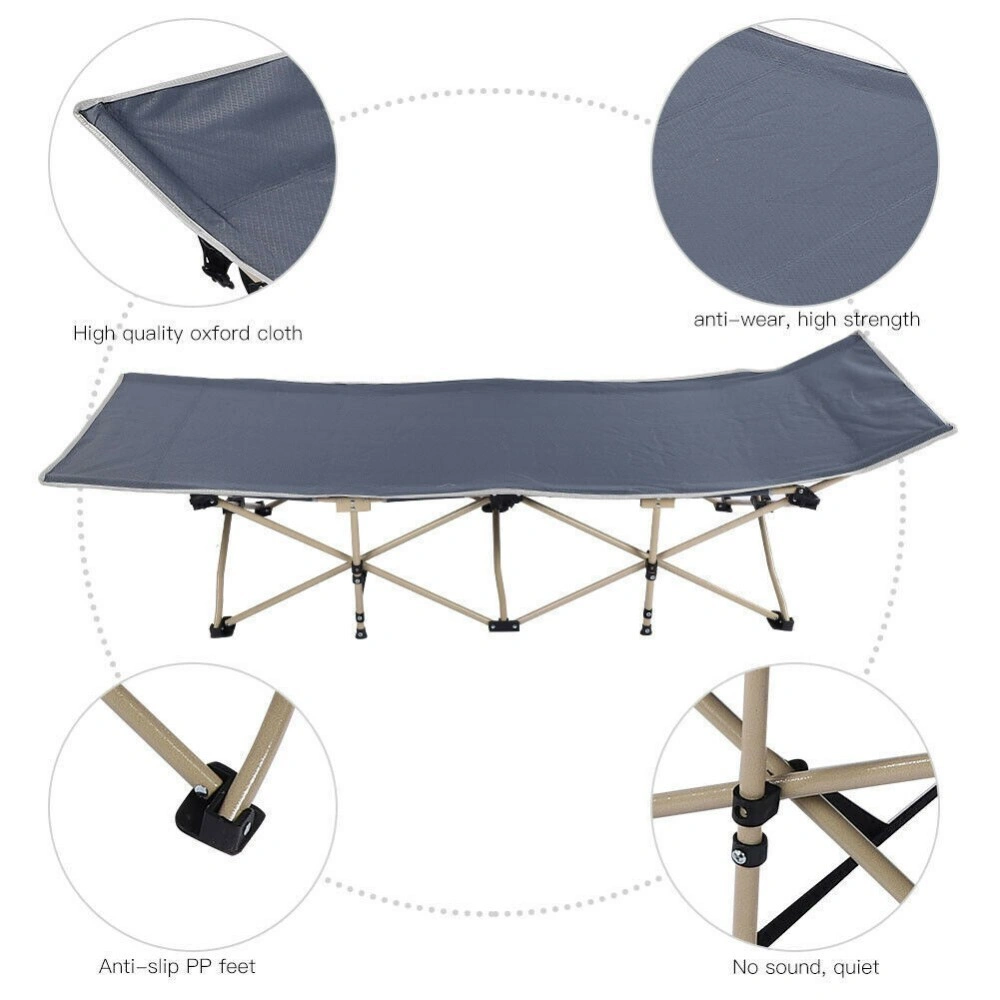 Heavy Duty Single Folding Bed Camping Travel Guest Lightweight Grey Mattress UK view 2