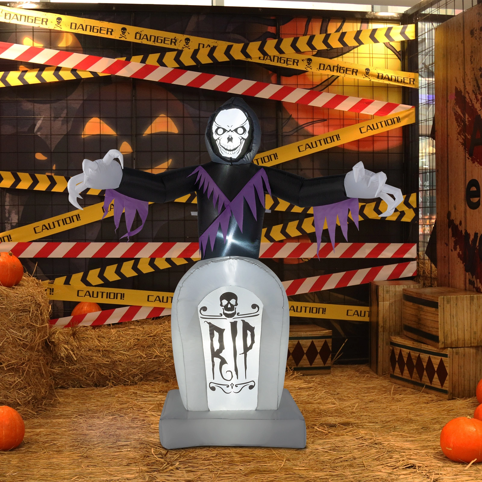 8ft Garden 3pcs LED String Lights Grim Reaper and Grave Inflatable Halloween Decoration view 10