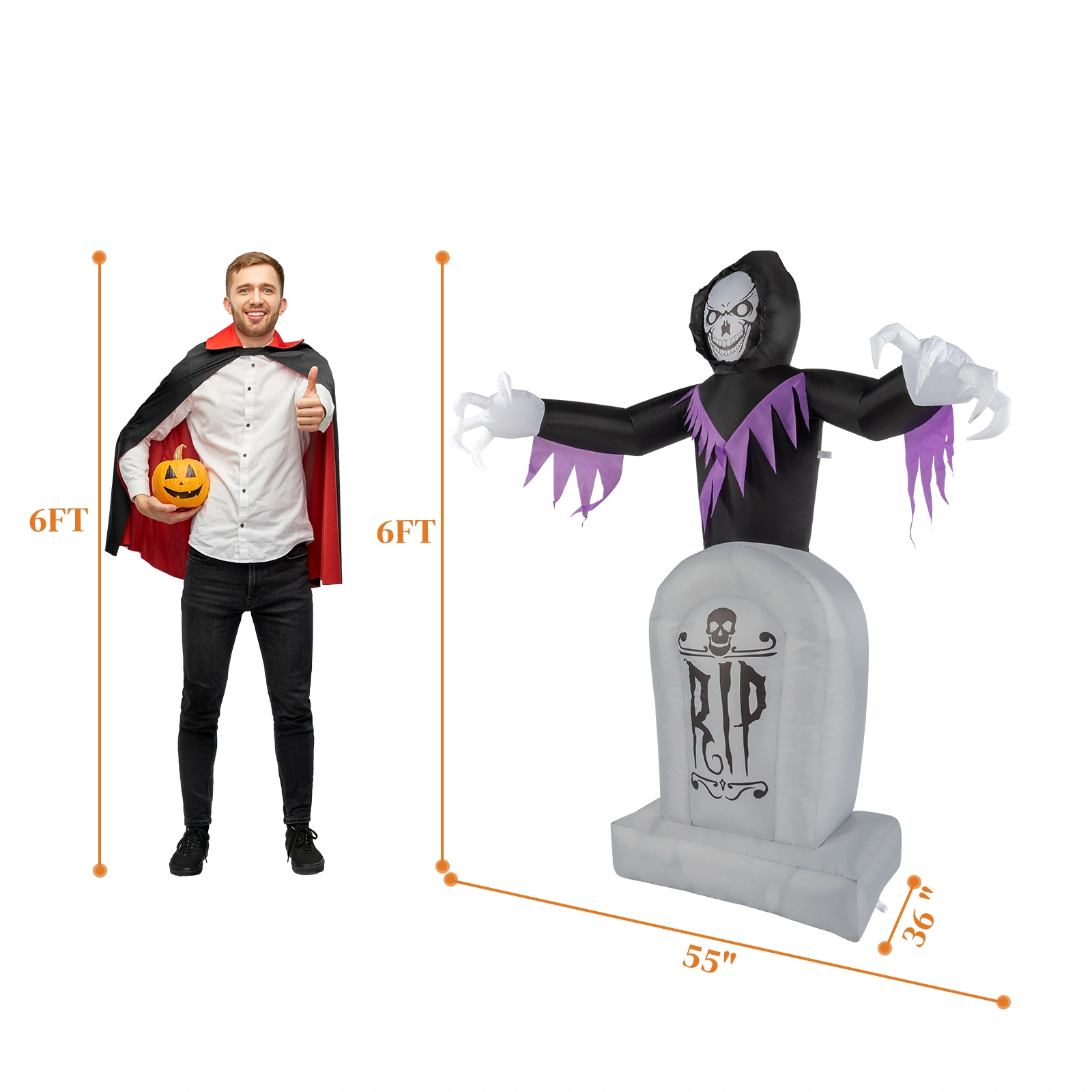 8ft Garden 3pcs LED String Lights Grim Reaper and Grave Inflatable Halloween Decoration view 11
