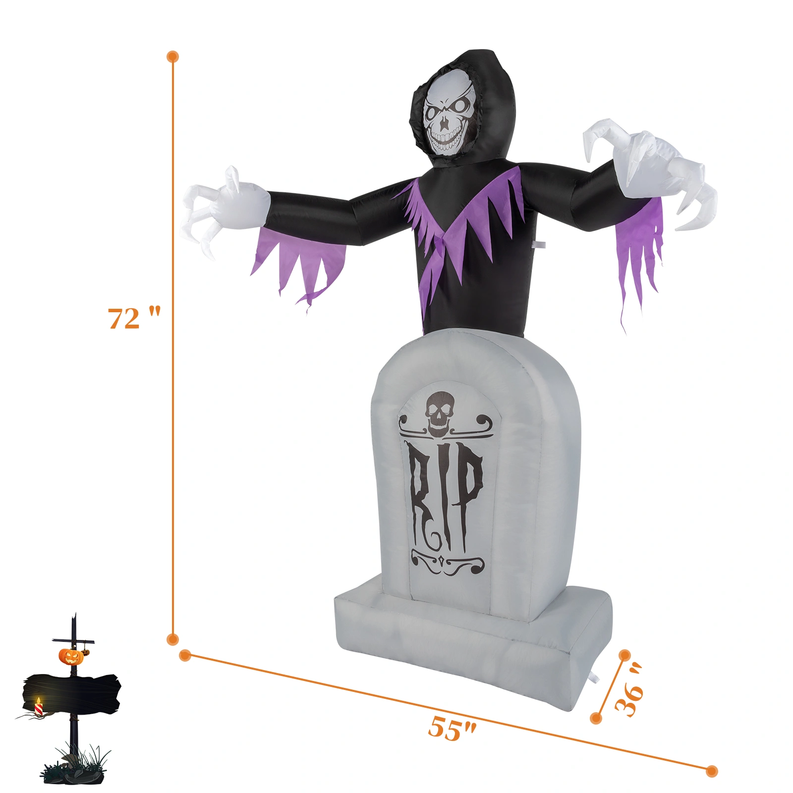8ft Garden 3pcs LED String Lights Grim Reaper and Grave Inflatable Halloween Decoration view 14