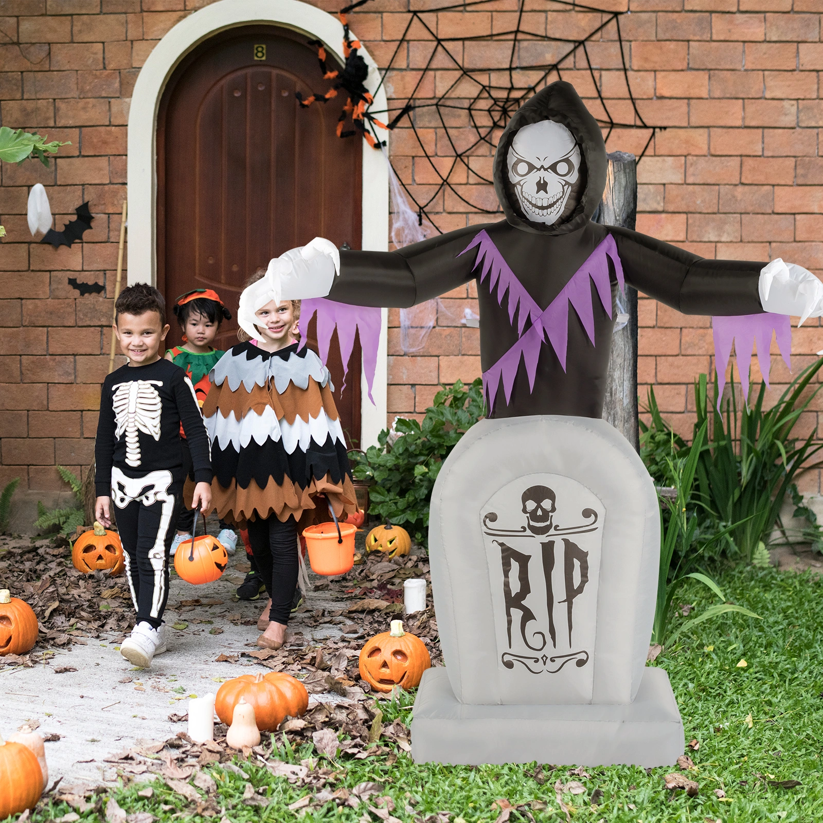 8ft Garden 3pcs LED String Lights Grim Reaper and Grave Inflatable Halloween Decoration view 7