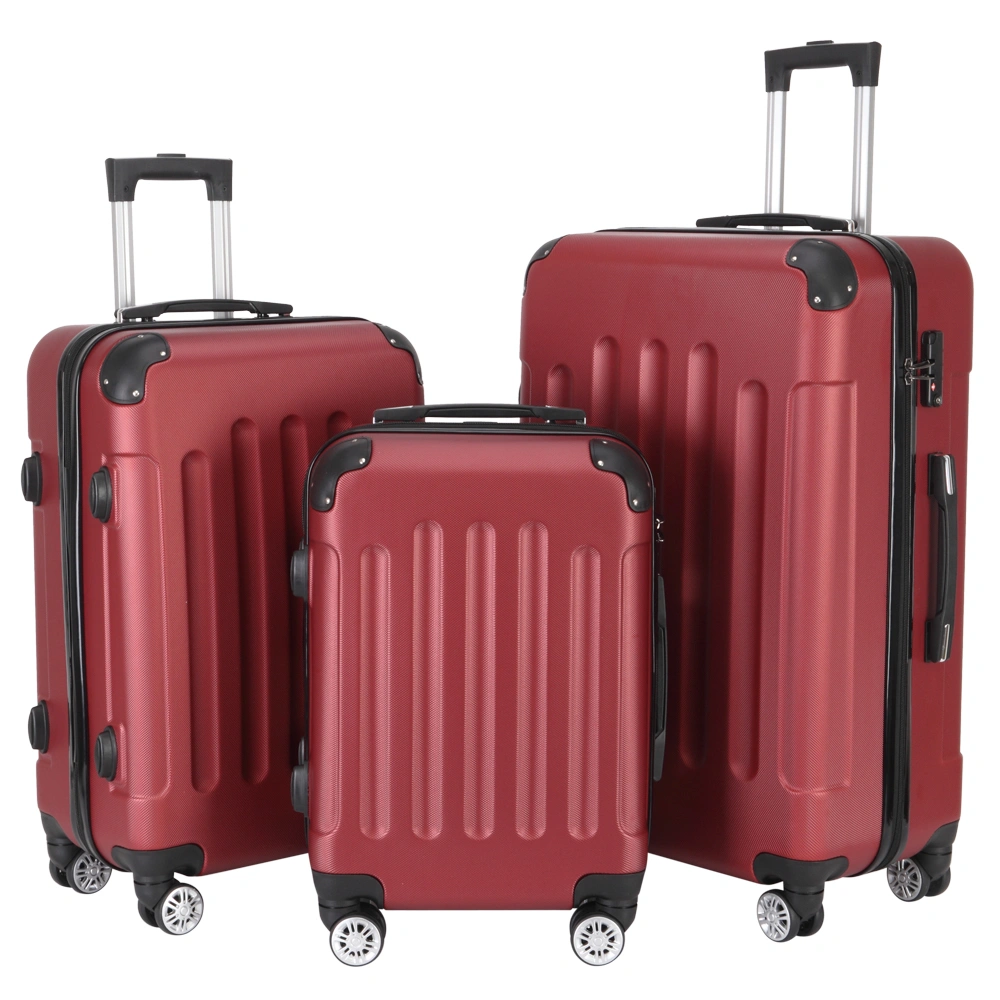 3-in-1 Portable ABS Trolley Luggage Set 20 24 28 Inch Wine Red Hard Shell Travel Suitcase with Wheels view 2