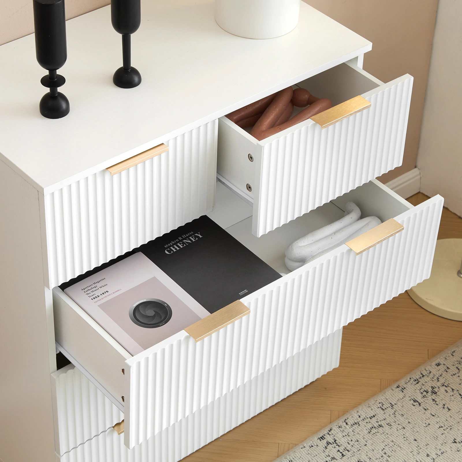 White P2 Particle Board and Density Board 724194cm Wavy Pattern Drawer Front Four-Level Five-Drawer Cabinet view 11