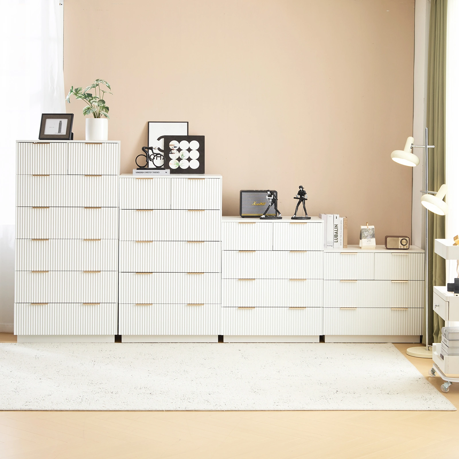 White P2 Particle Board and Density Board 724194cm Wavy Pattern Drawer Front Four-Level Five-Drawer Cabinet view 16