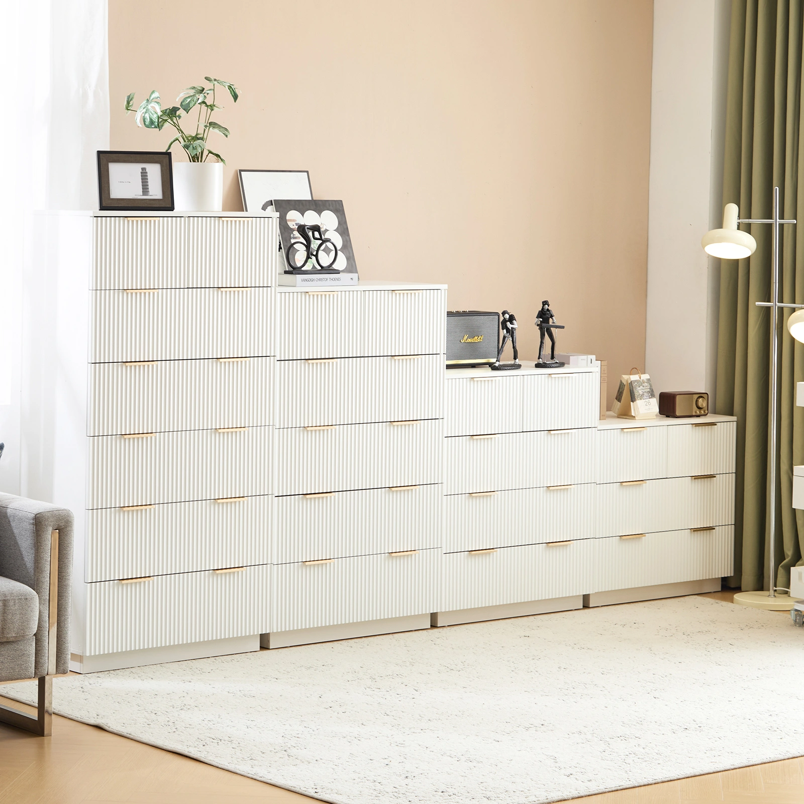 White P2 Particle Board and Density Board 724194cm Wavy Pattern Drawer Front Four-Level Five-Drawer Cabinet view 17