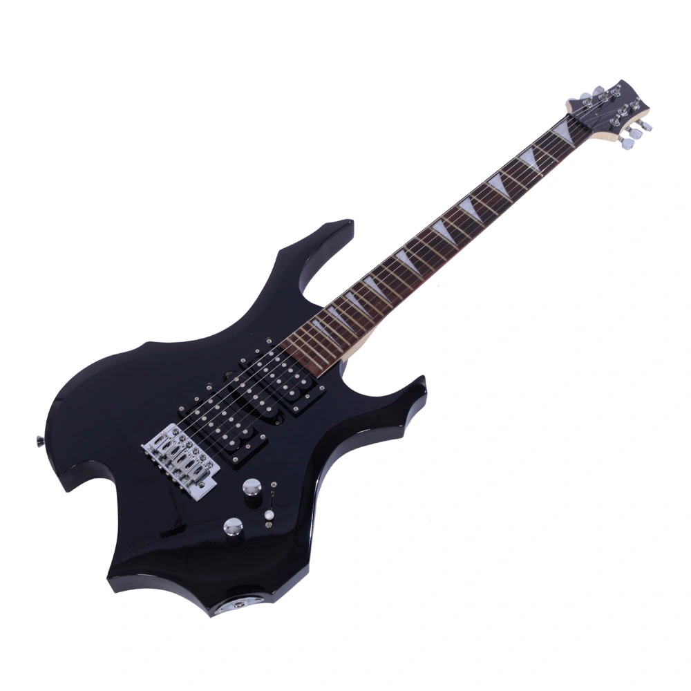Flame Shaped Electric Guitar Accessory Kit for Beginners, HSH Pickup, Strap, Paddle Rocker Switch, Cable, Wrench Tool, Black view 11