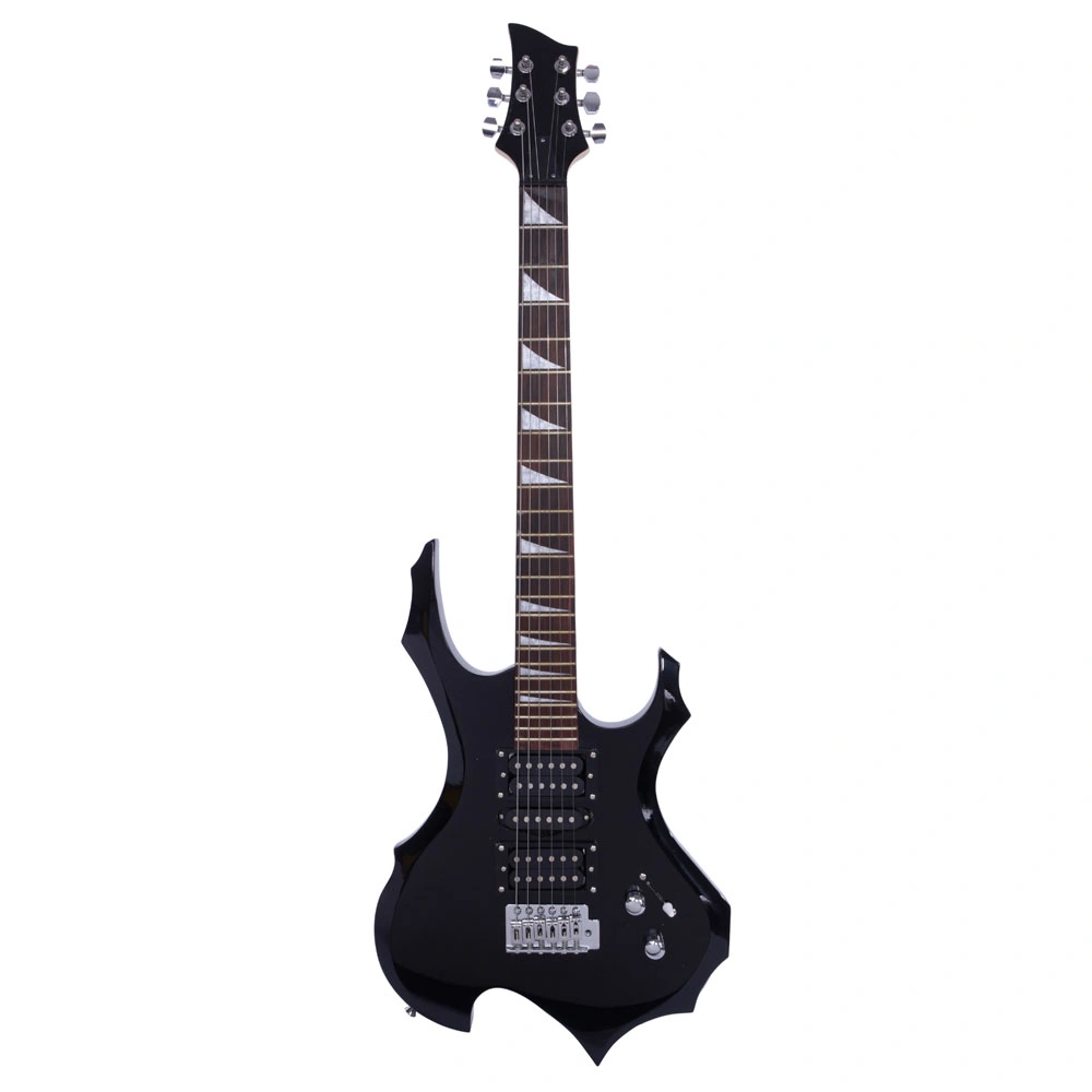 Flame Shaped Electric Guitar Accessory Kit for Beginners, HSH Pickup, Strap, Paddle Rocker Switch, Cable, Wrench Tool, Black view 2